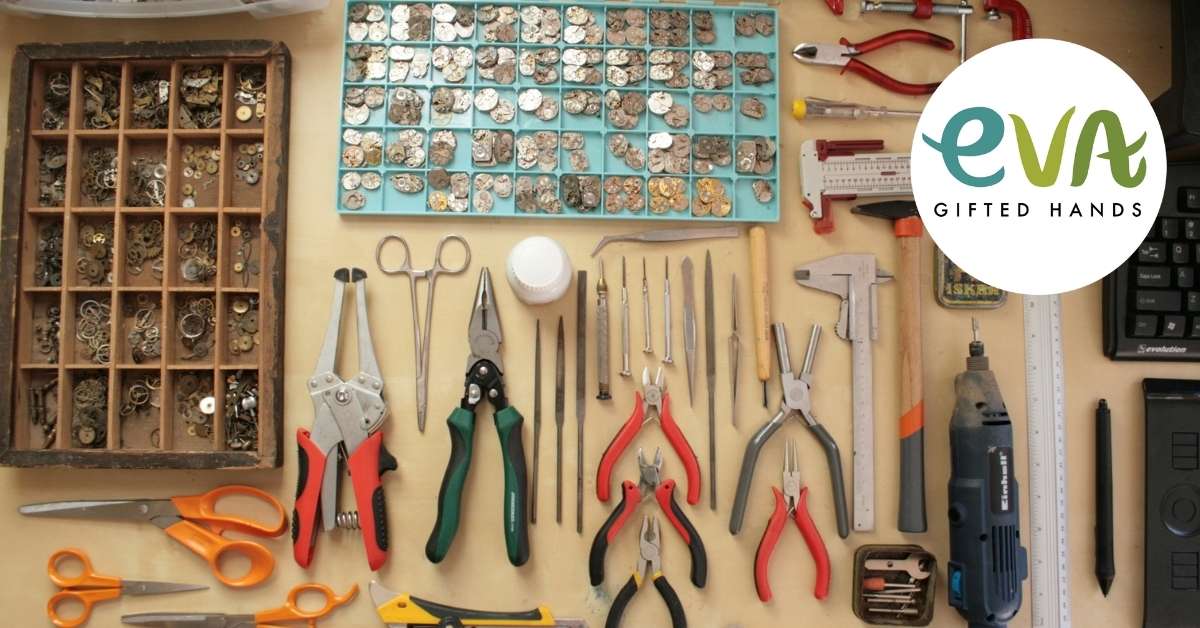 tools and watch parts eva gifted hands use for creating jewellery