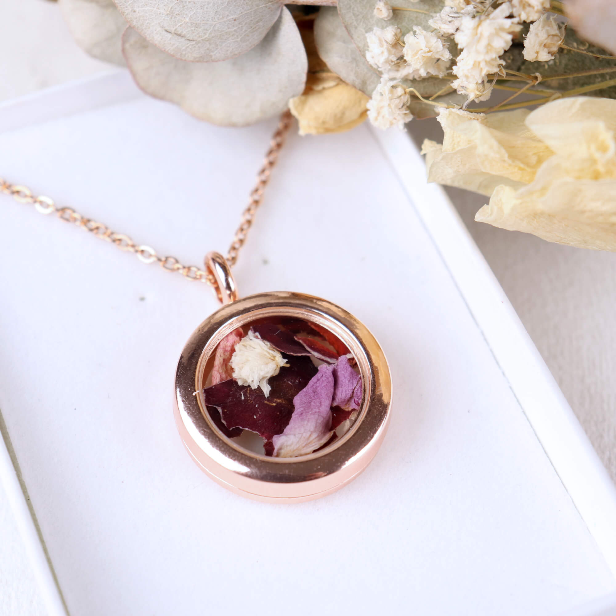 Rose Gold necklace with your flowers