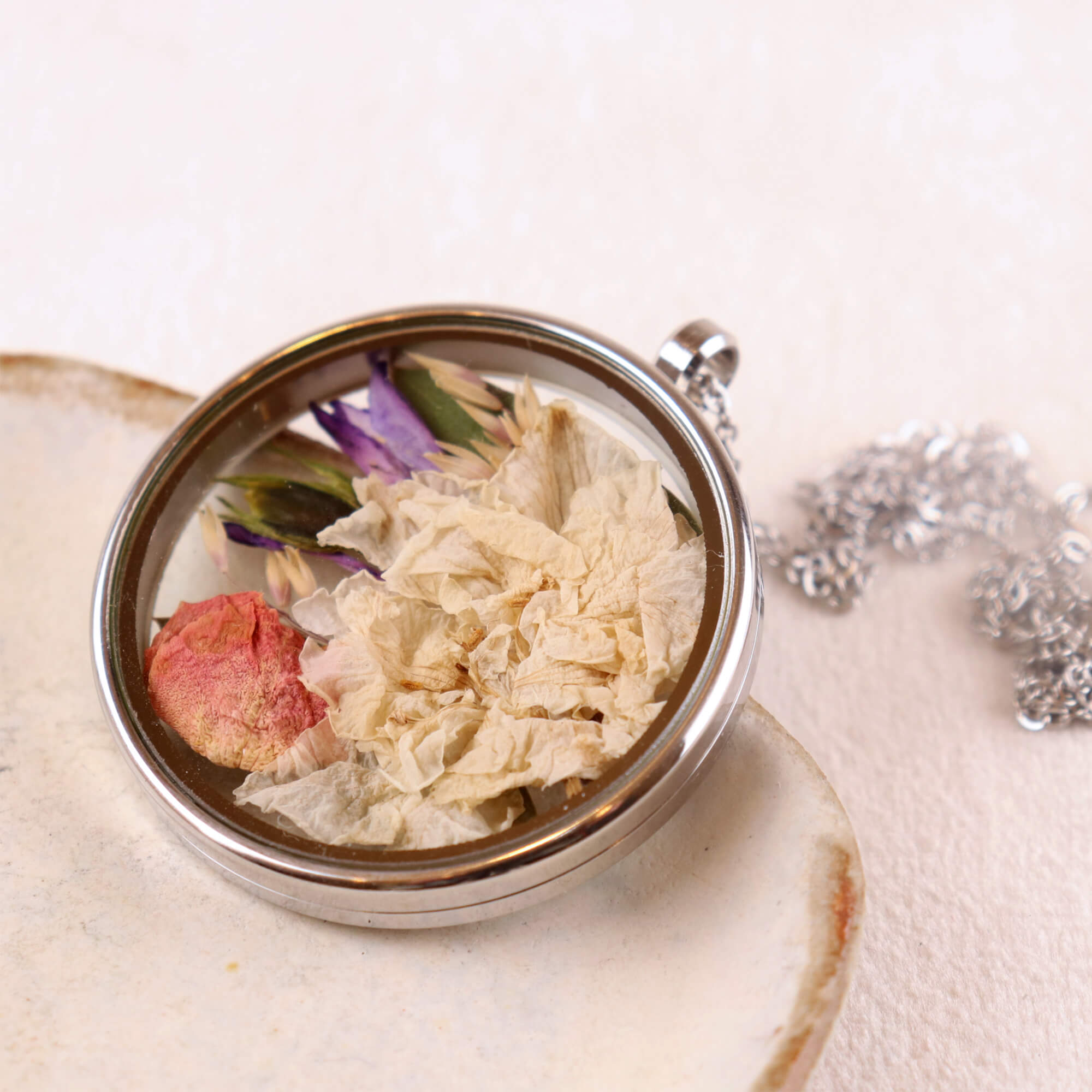 Silver necklace with your flowers
