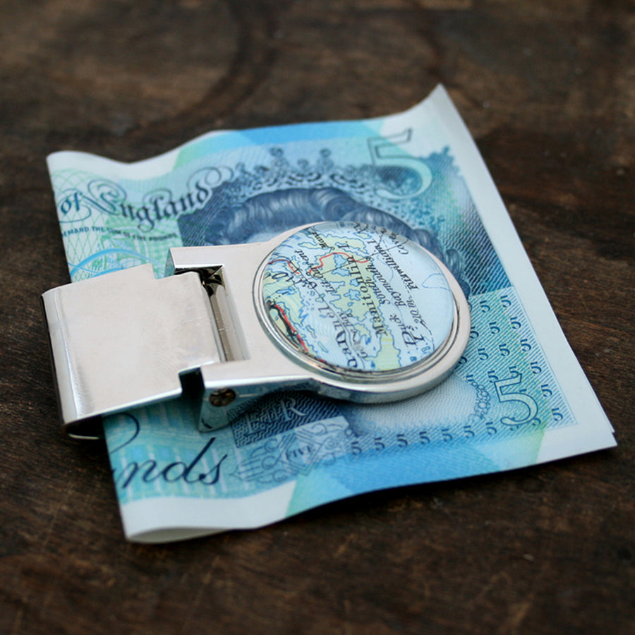 money clip personalised with geographical map