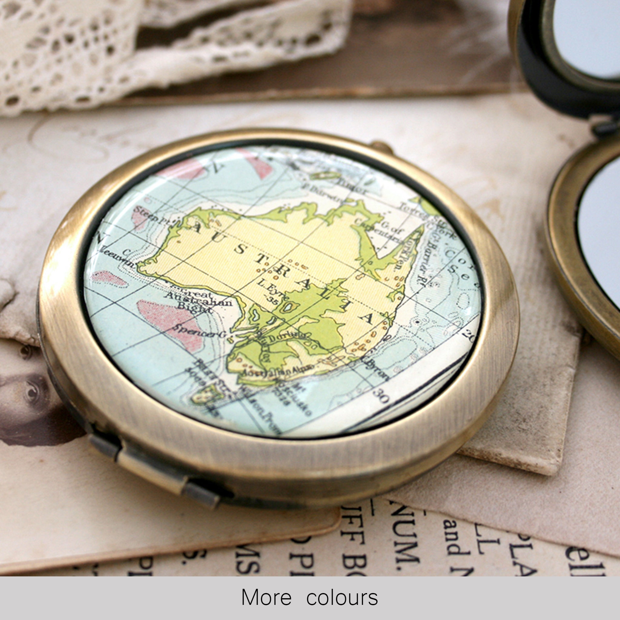 Personalised Compact Mirror in Antique Bronze color featuring map of Australia