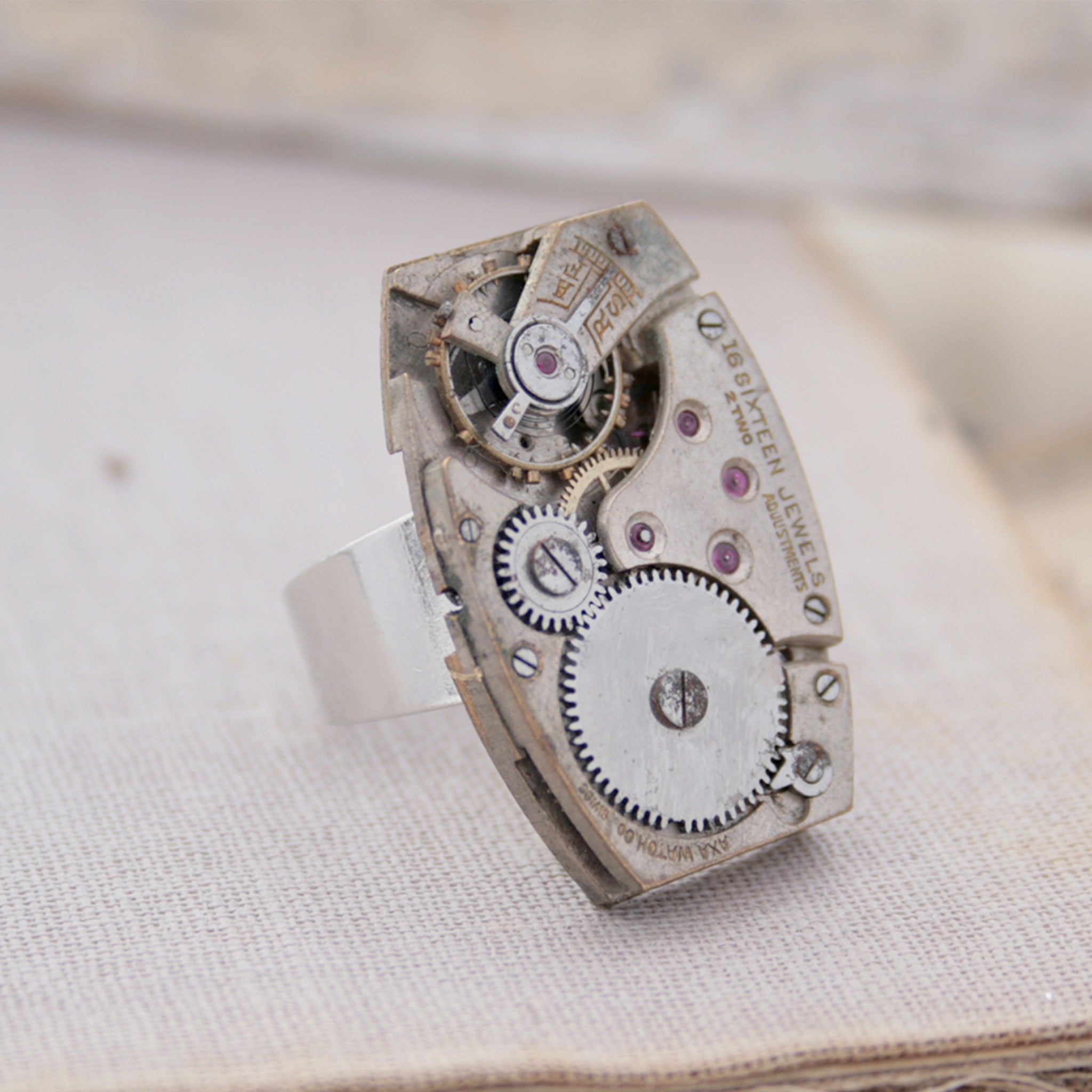 Steampunk Cocktail Ring made of vintage watch movement