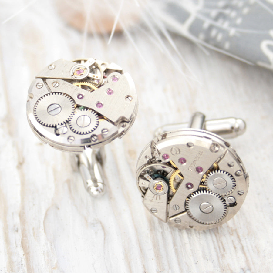 cool cufflinks for watch lovers featuring antique watch movements