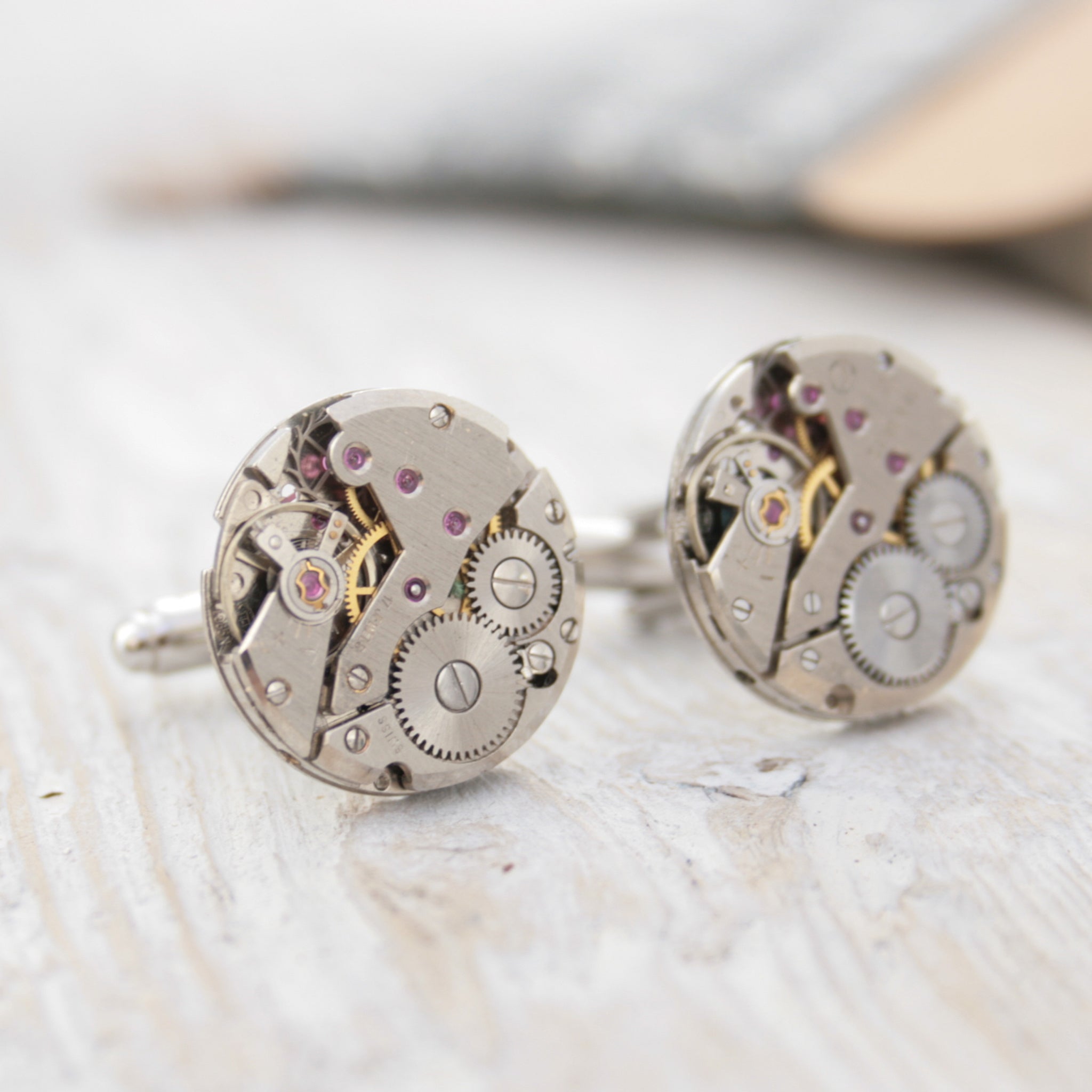 cool cufflinks for watch lovers featuring antique watch movements