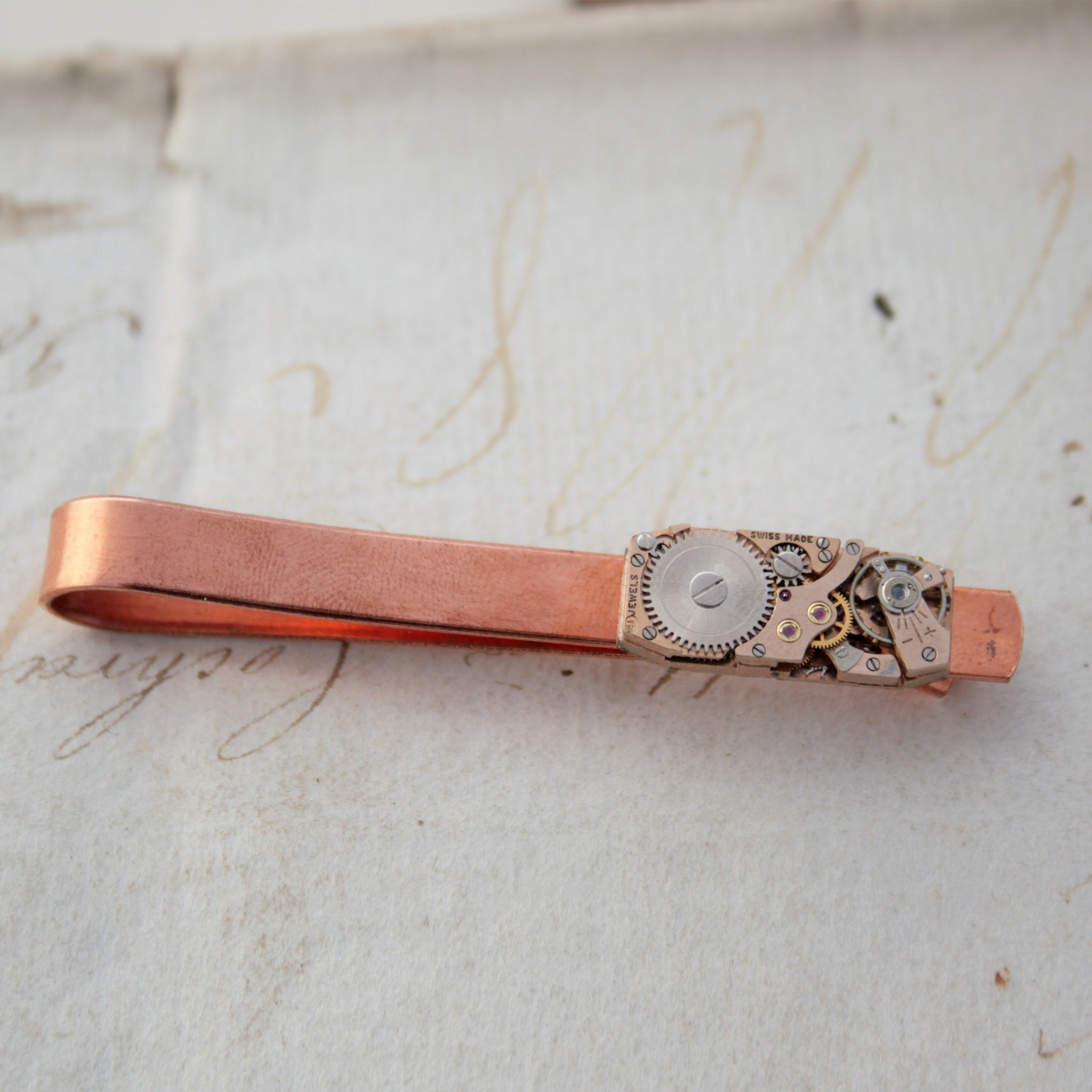 Copper Tie Clip with Steampunk Watch Work