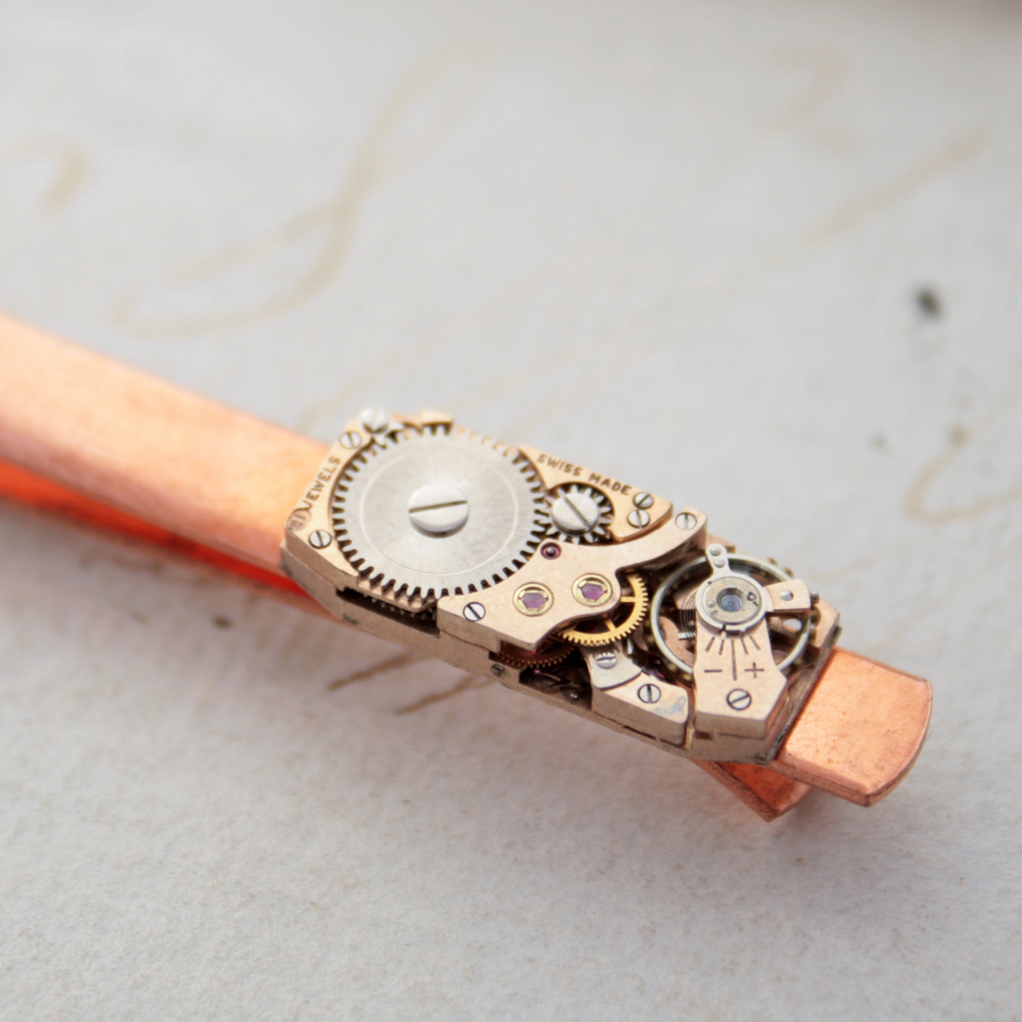 Copper Tie Clip with Steampunk Watch Work