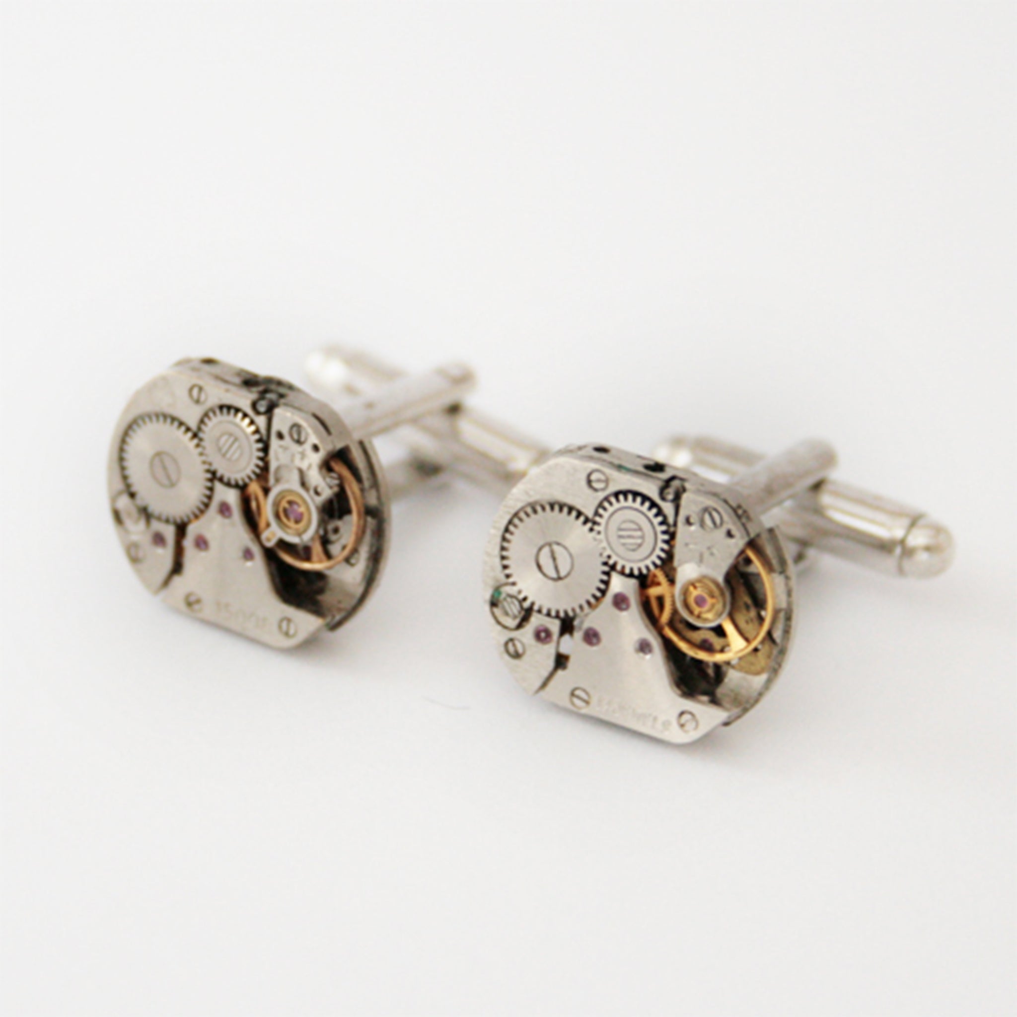 steampunk cufflinks for men featuring antique watch movements