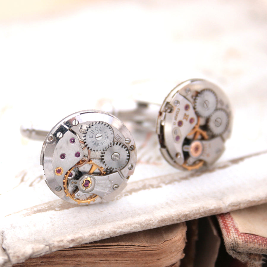 clockwork cufflinks and sets in featuring antique watch movements