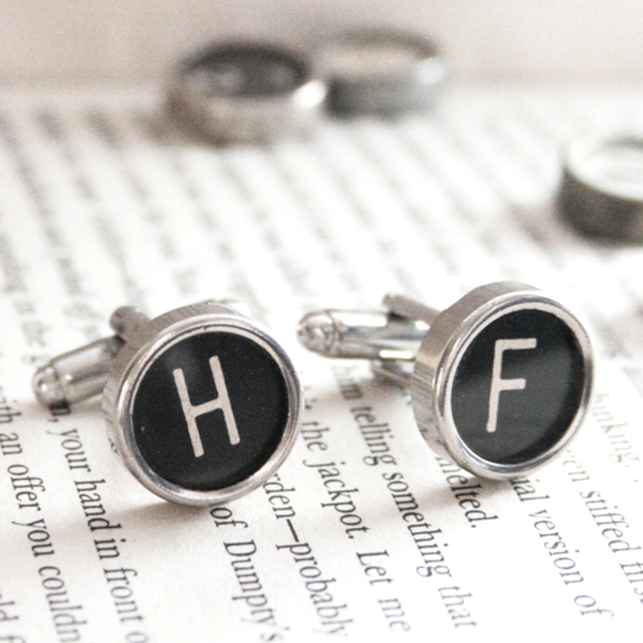 Black Personalised cufflinks with initials made of real typewriter keys H and F