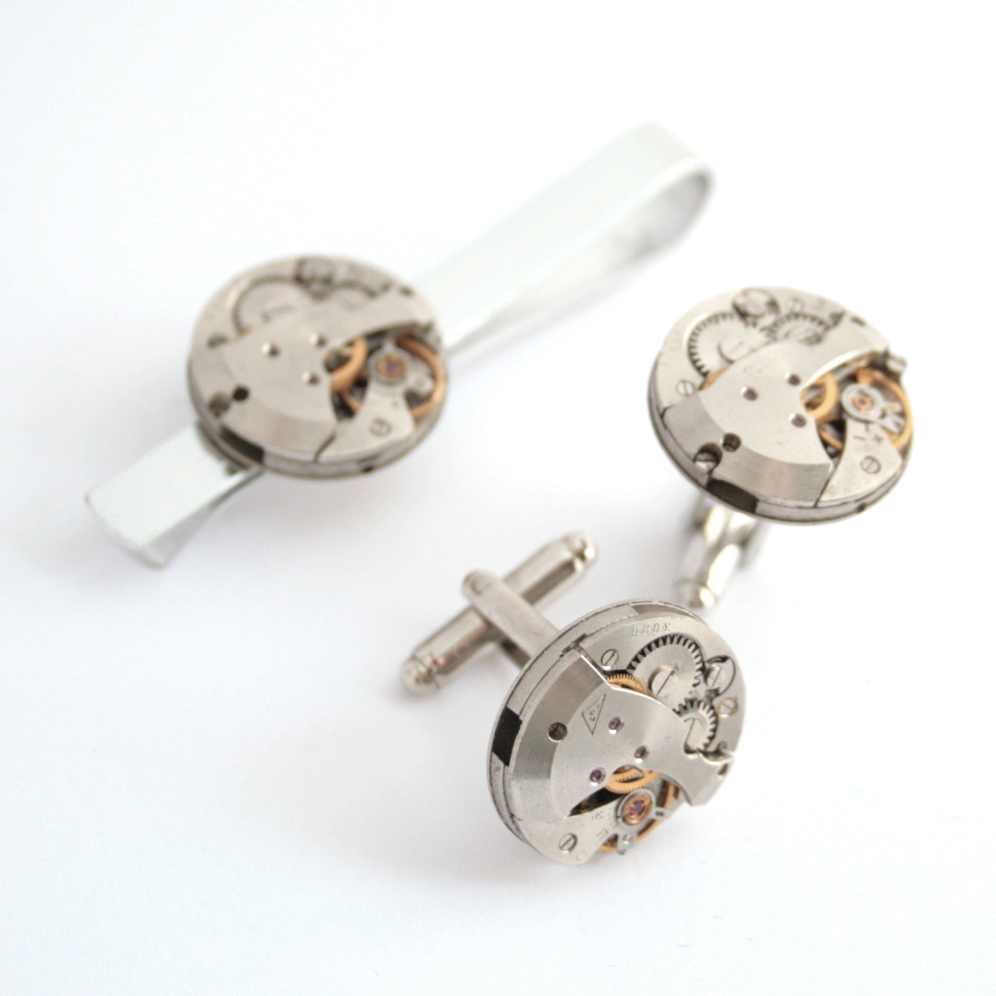 Steampunk Cufflinks and Tie Clip set