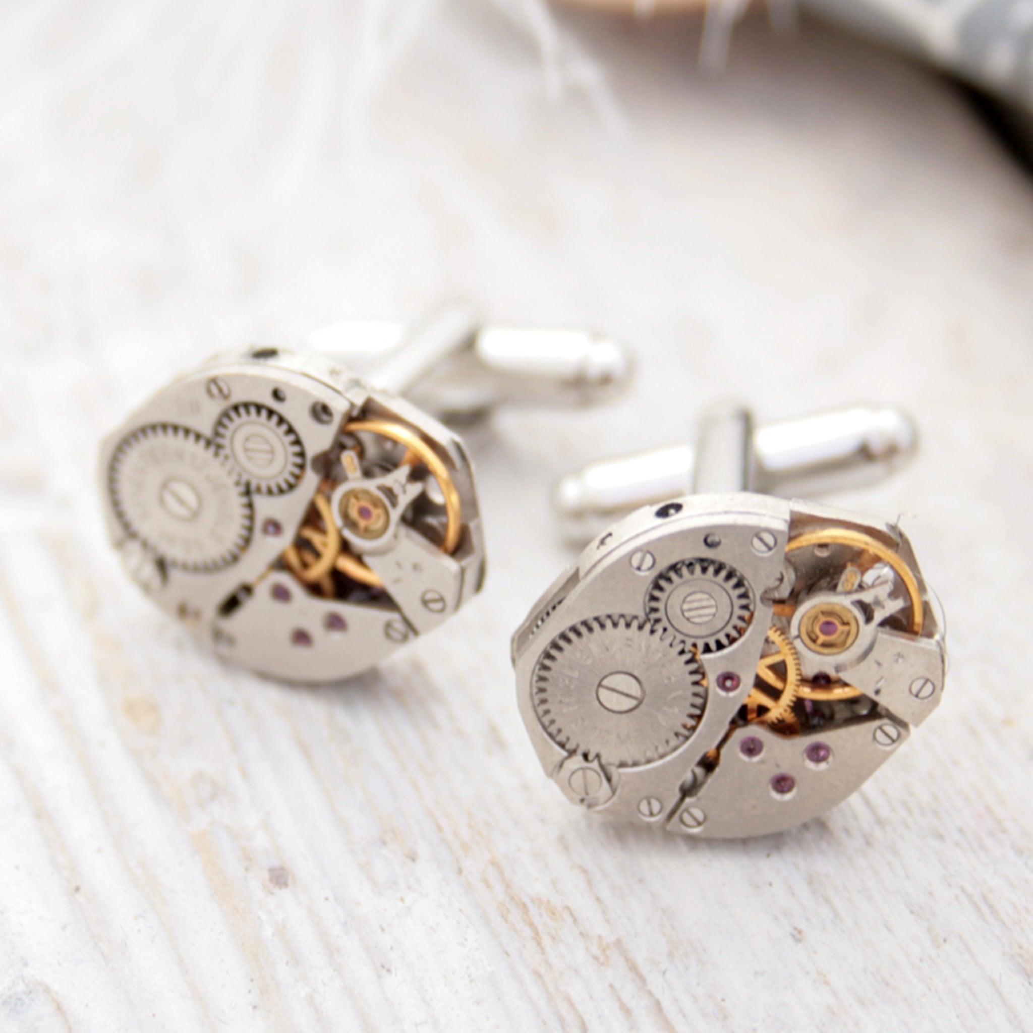 steampunk cufflinks for men featuring antique watch movements