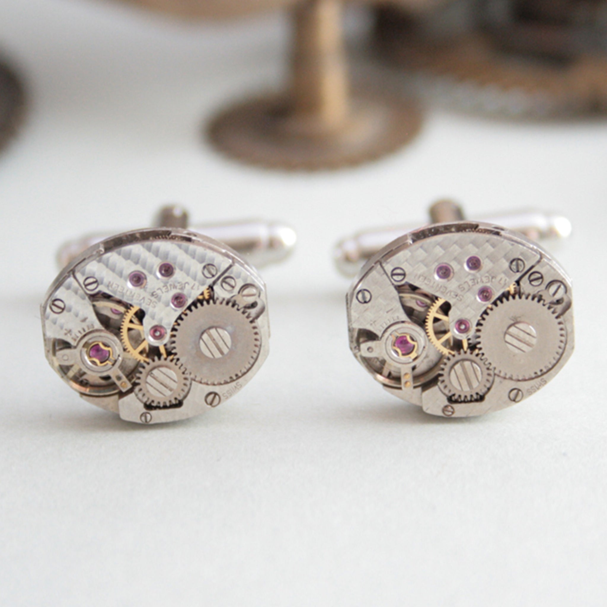 Fish scale pattern watch movements as cool womens cufflinks