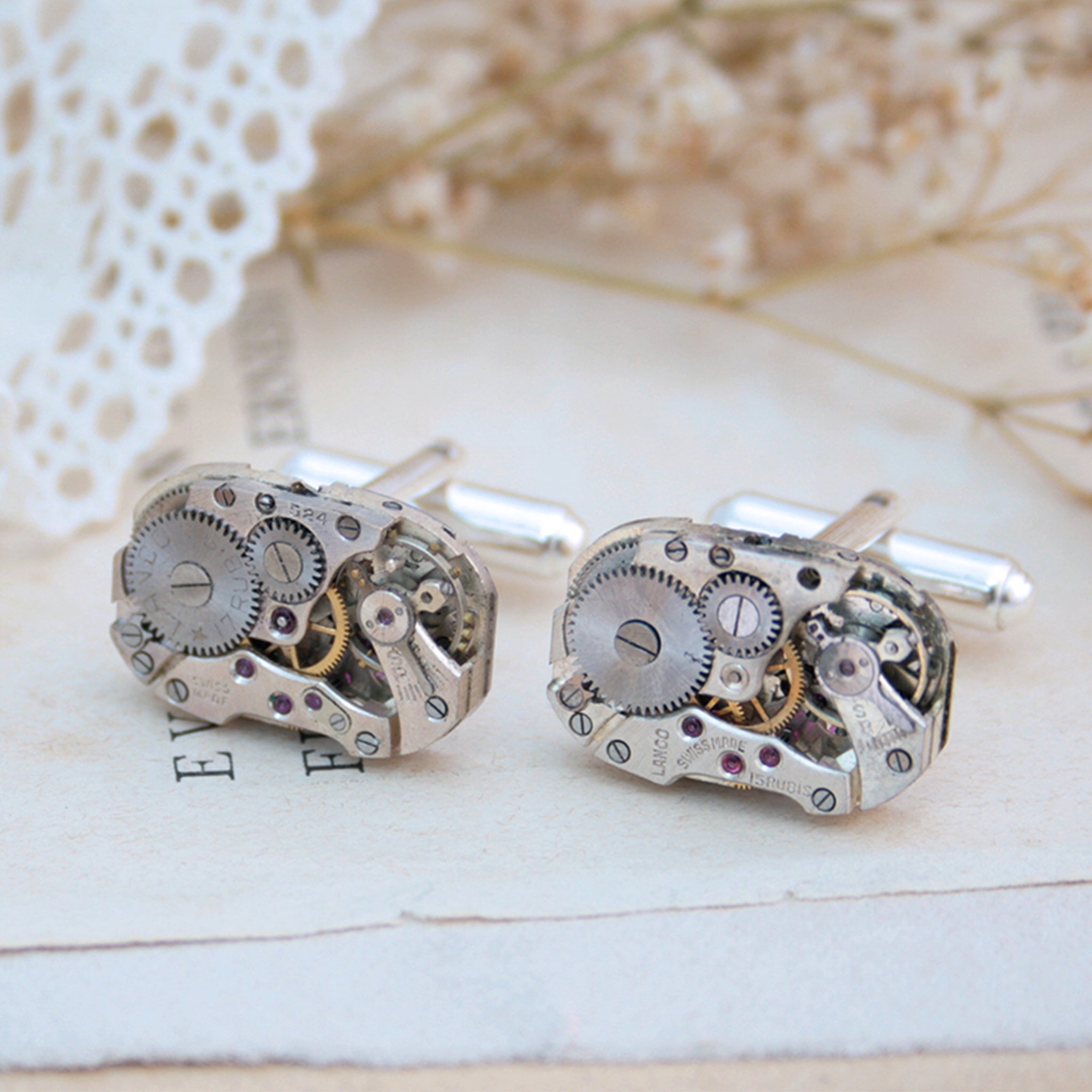 Cufflinks in Steampunk Style made of watch movements