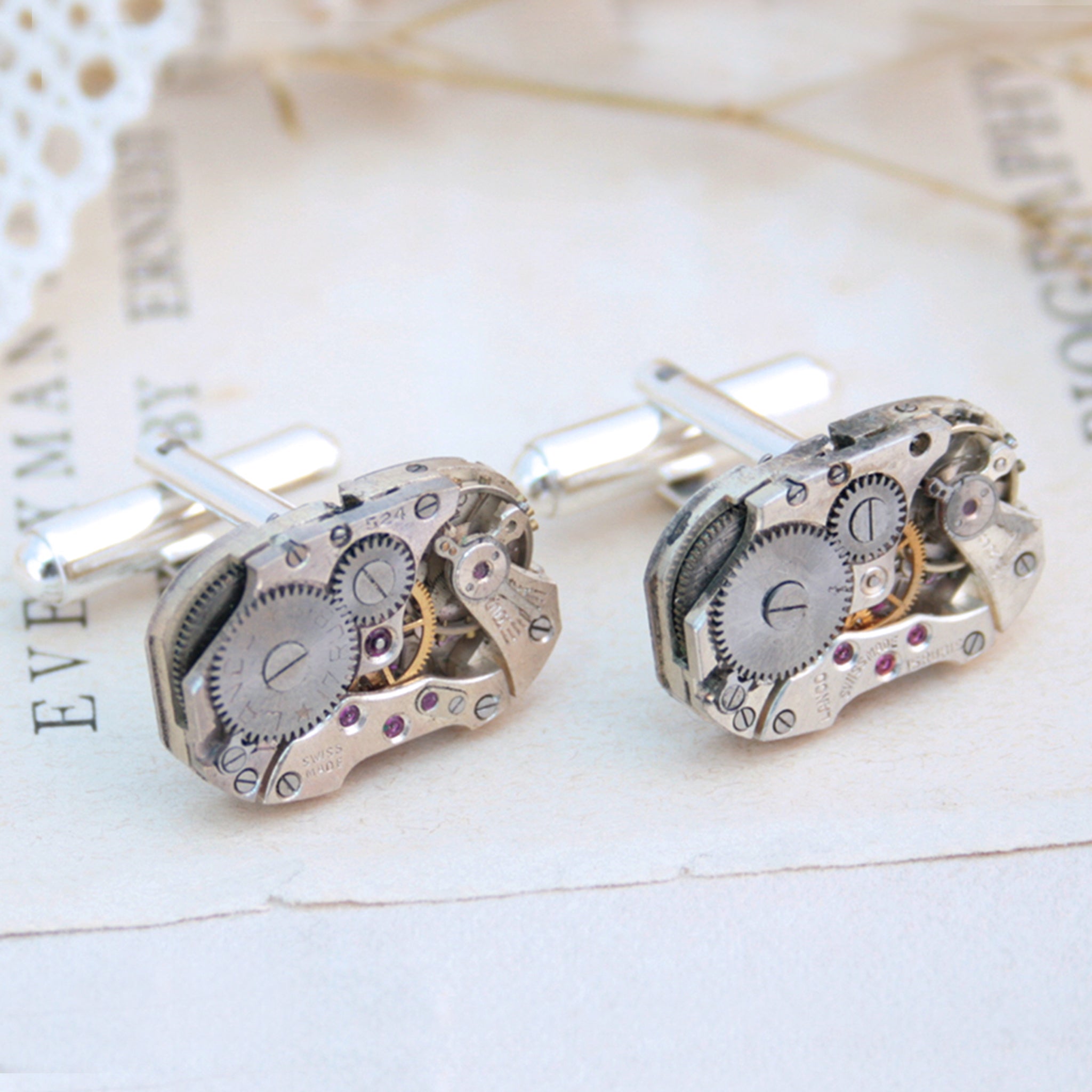 Cufflinks in Steampunk Style made of watch movements