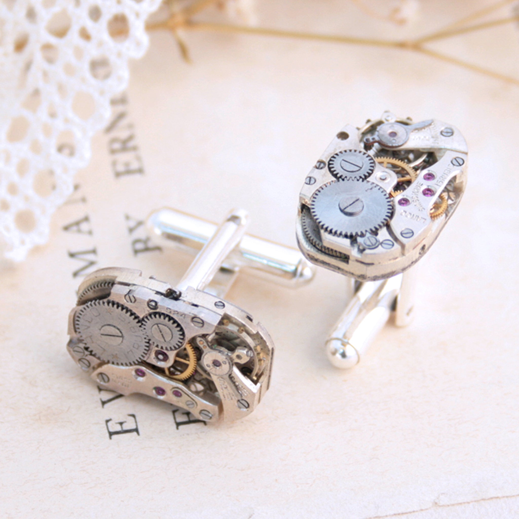 Cufflinks in Steampunk Style made of watch movements