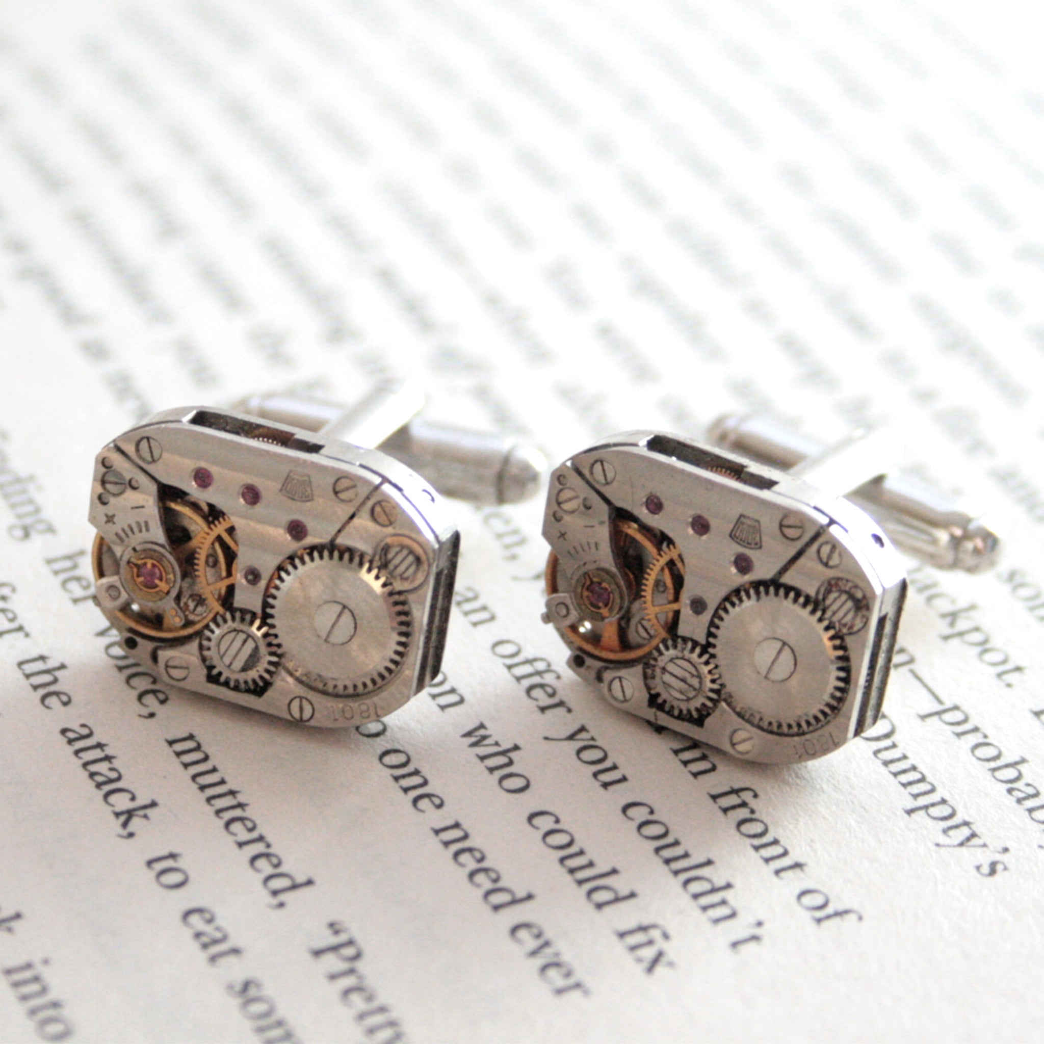 steampunk cufflinks for men featuring antique watch movements