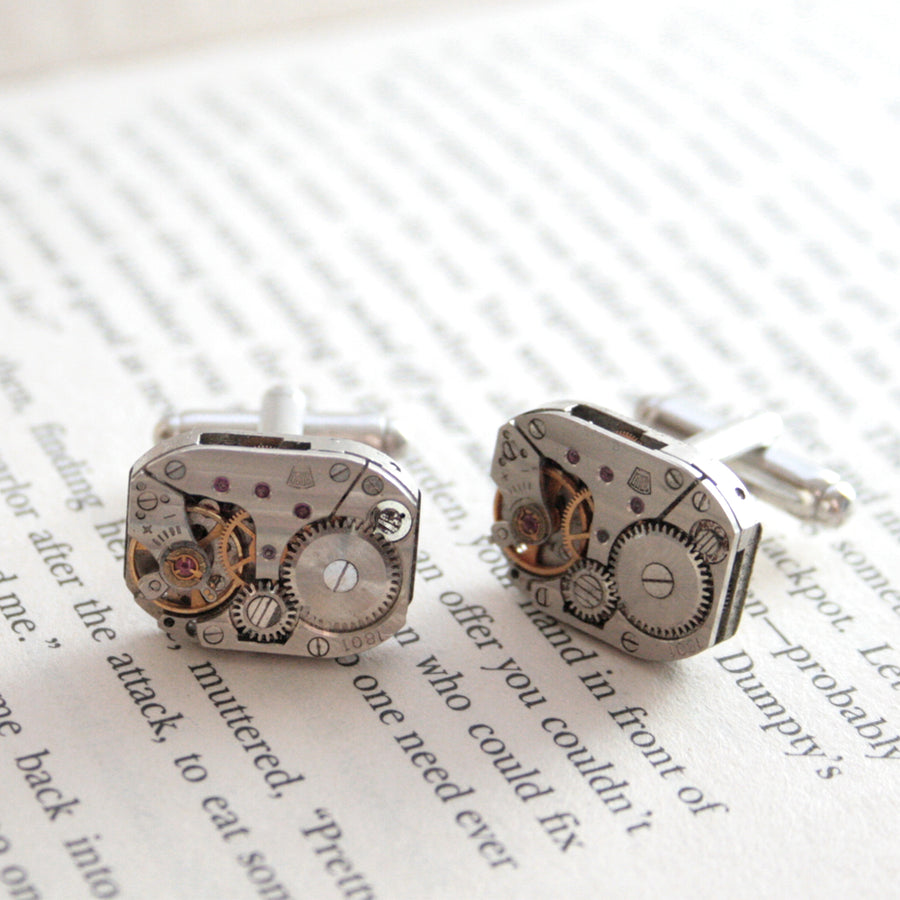 steampunk cufflinks for men featuring antique watch movements
