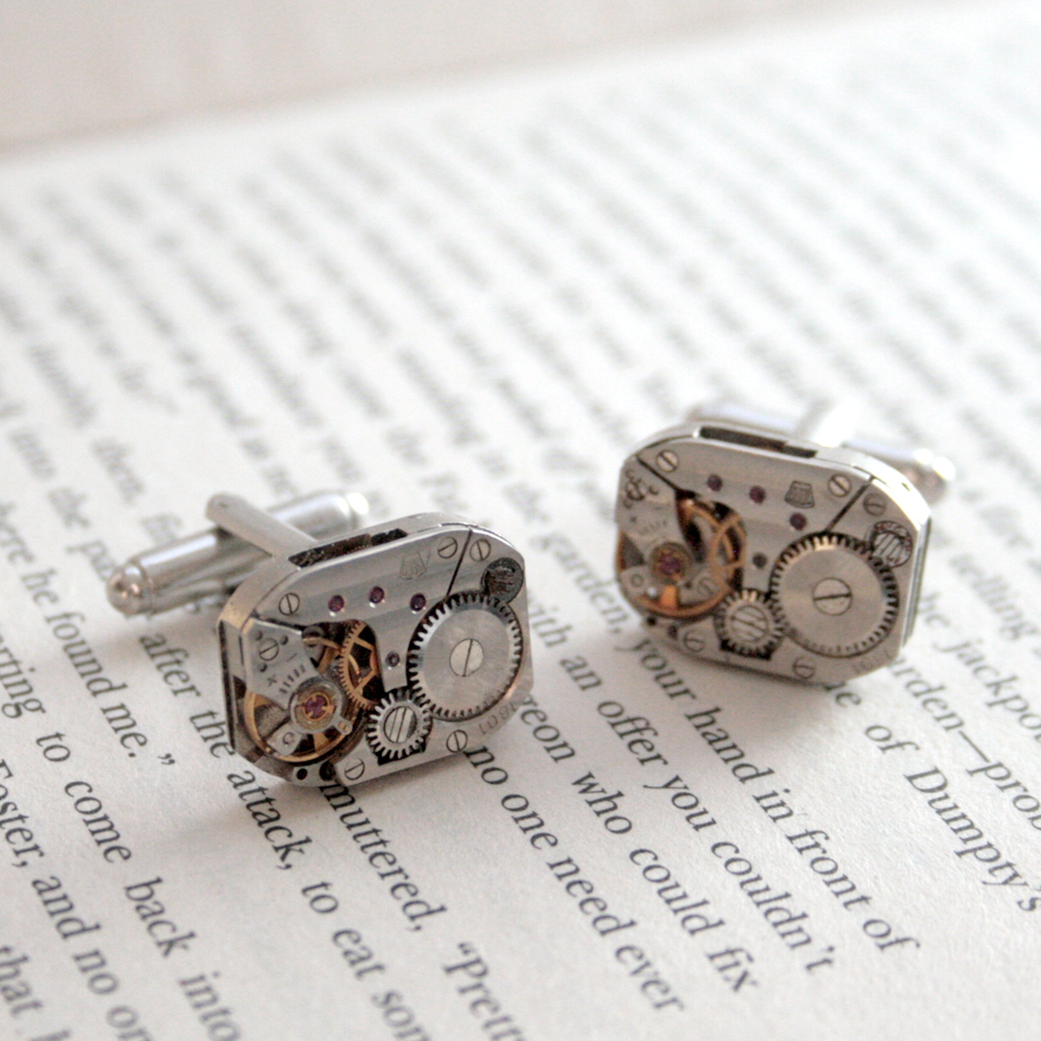 steampunk cufflinks for men featuring antique watch movements