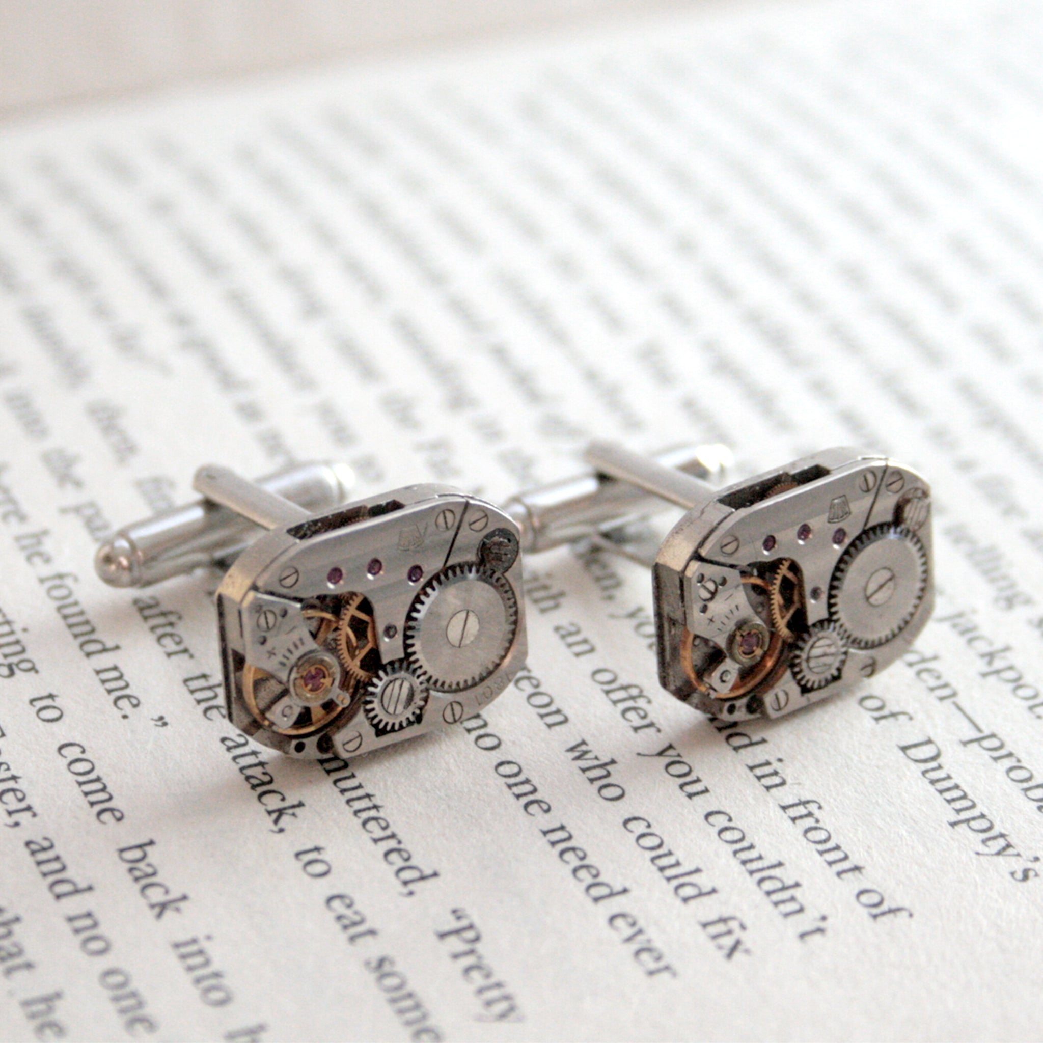 steampunk cufflinks for men featuring antique watch movements