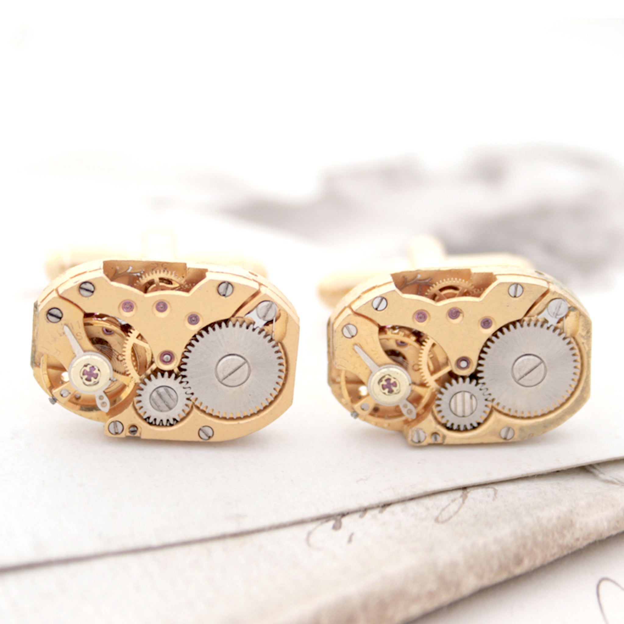 Watch Cufflinks in Gold Tone in Steampunk Style