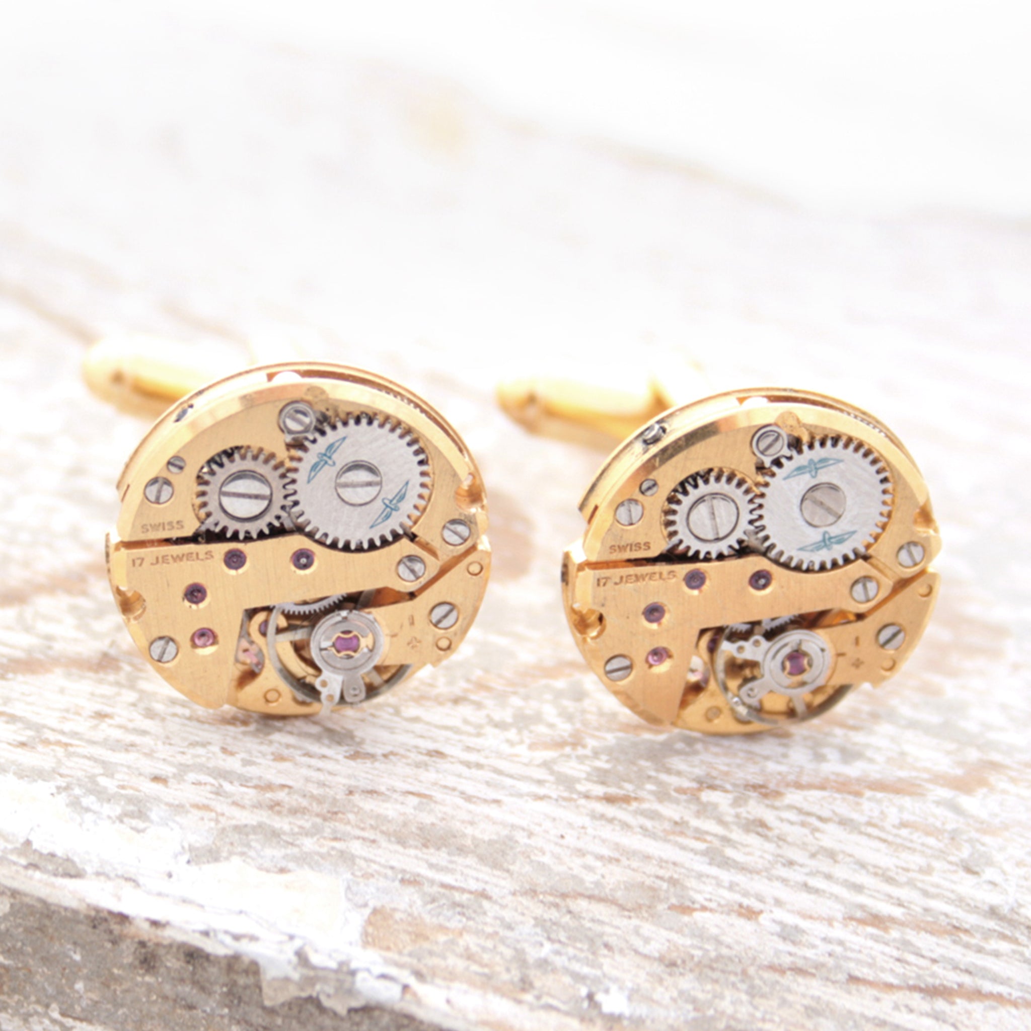 Real Watch Cufflinks in Gold Tone