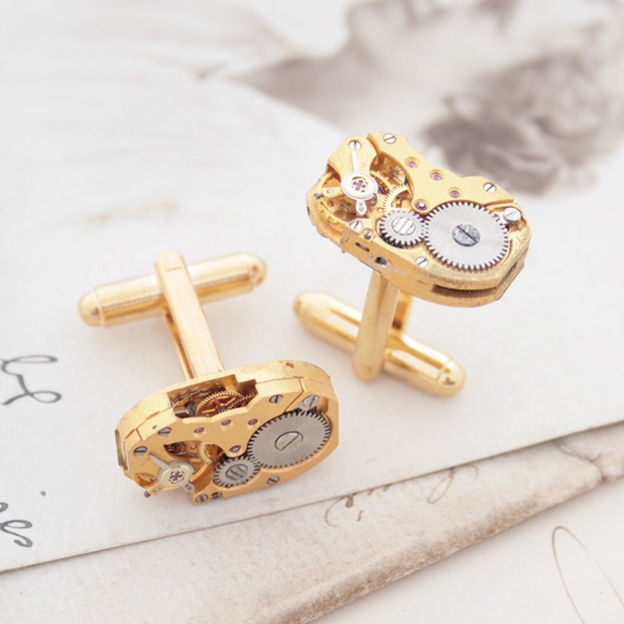 Watch Cufflinks in Gold Tone in Steampunk Style