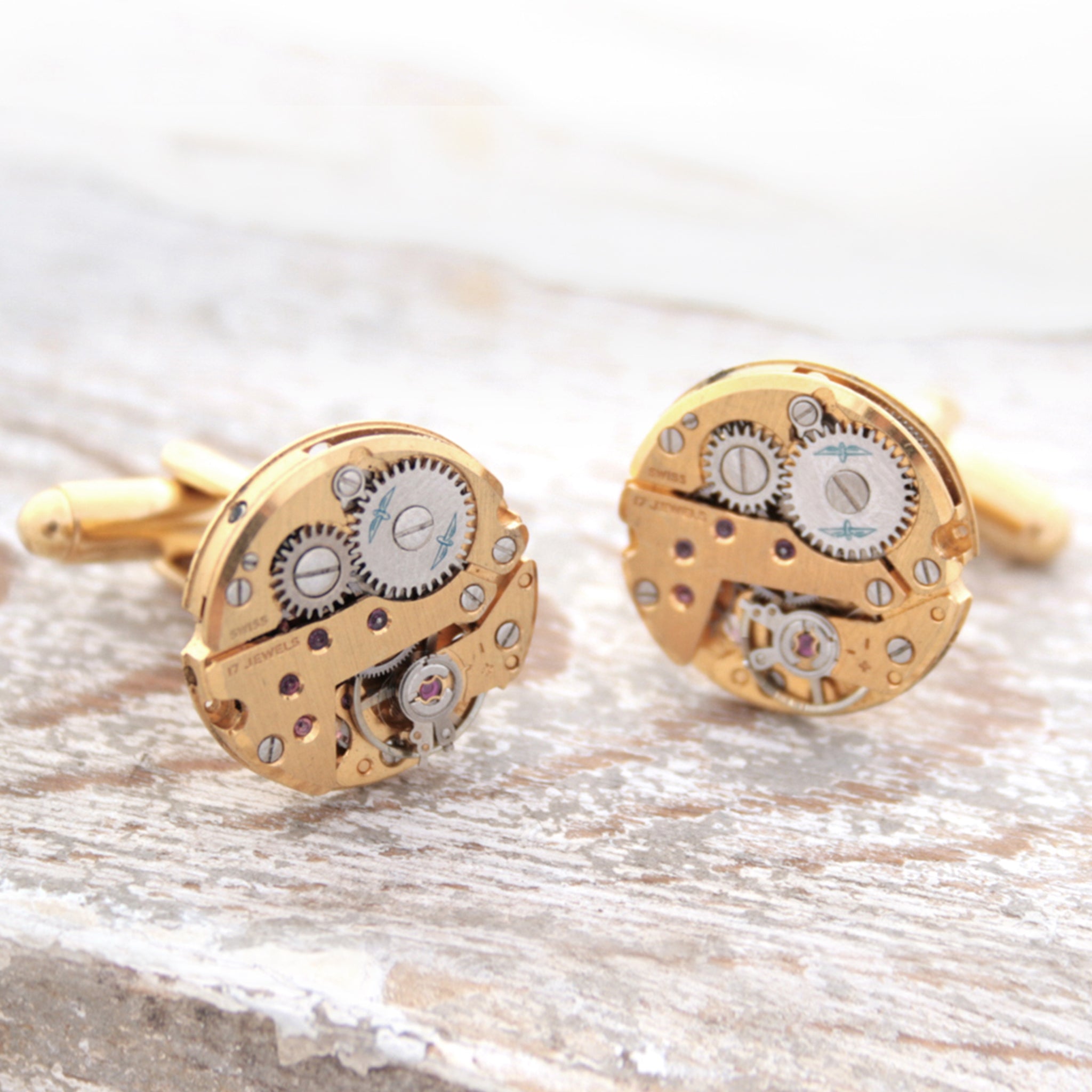 Real Watch Cufflinks in Gold Tone