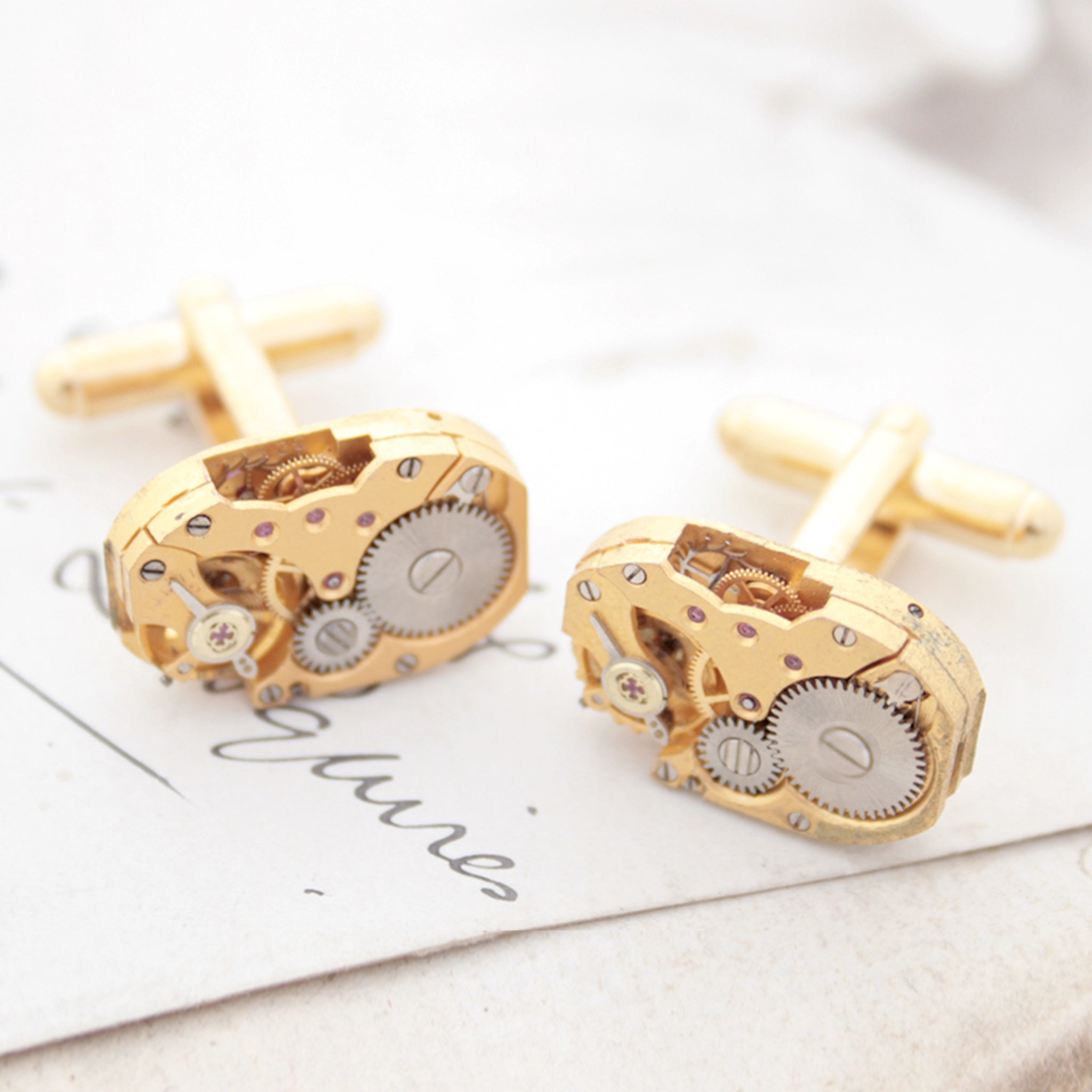 Watch Cufflinks in Gold Tone in Steampunk Style