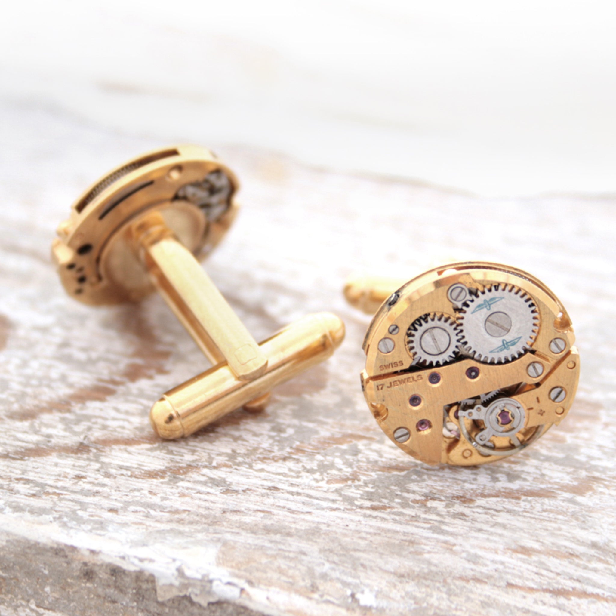 Real Watch Cufflinks in Gold Tone