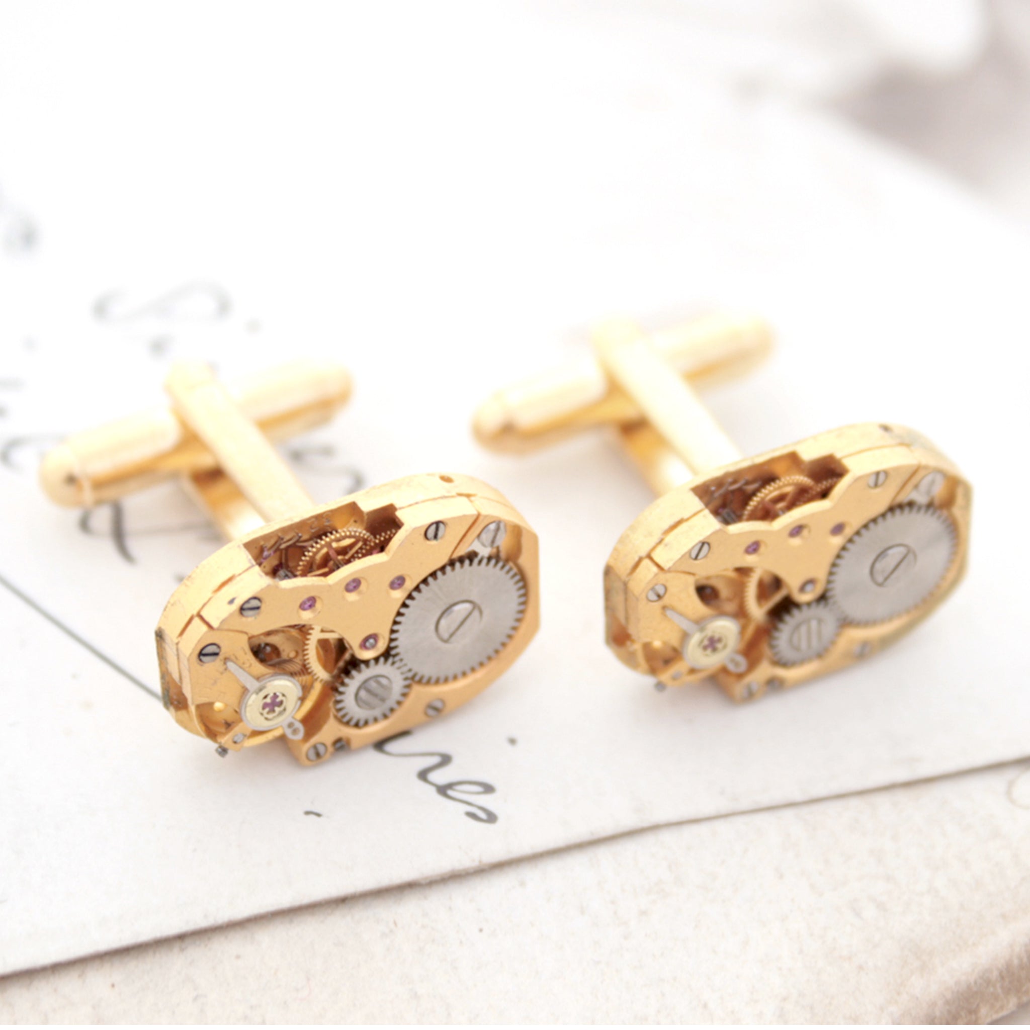 Watch Cufflinks in Gold Tone in Steampunk Style