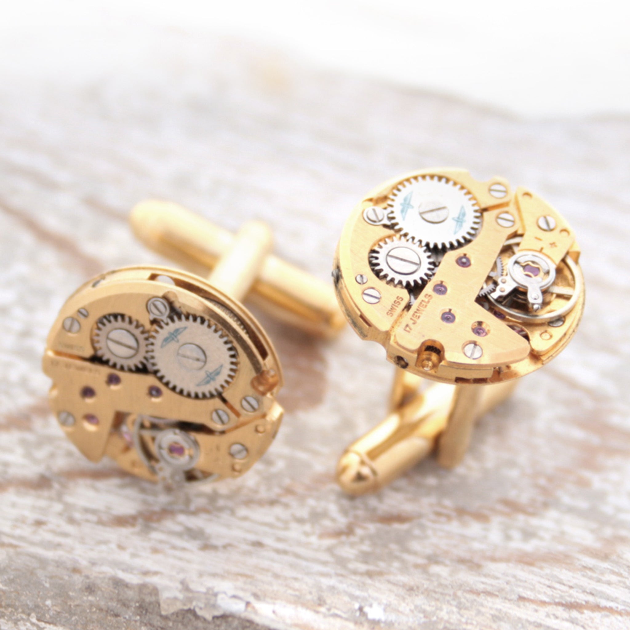Real Watch Cufflinks in Gold Tone