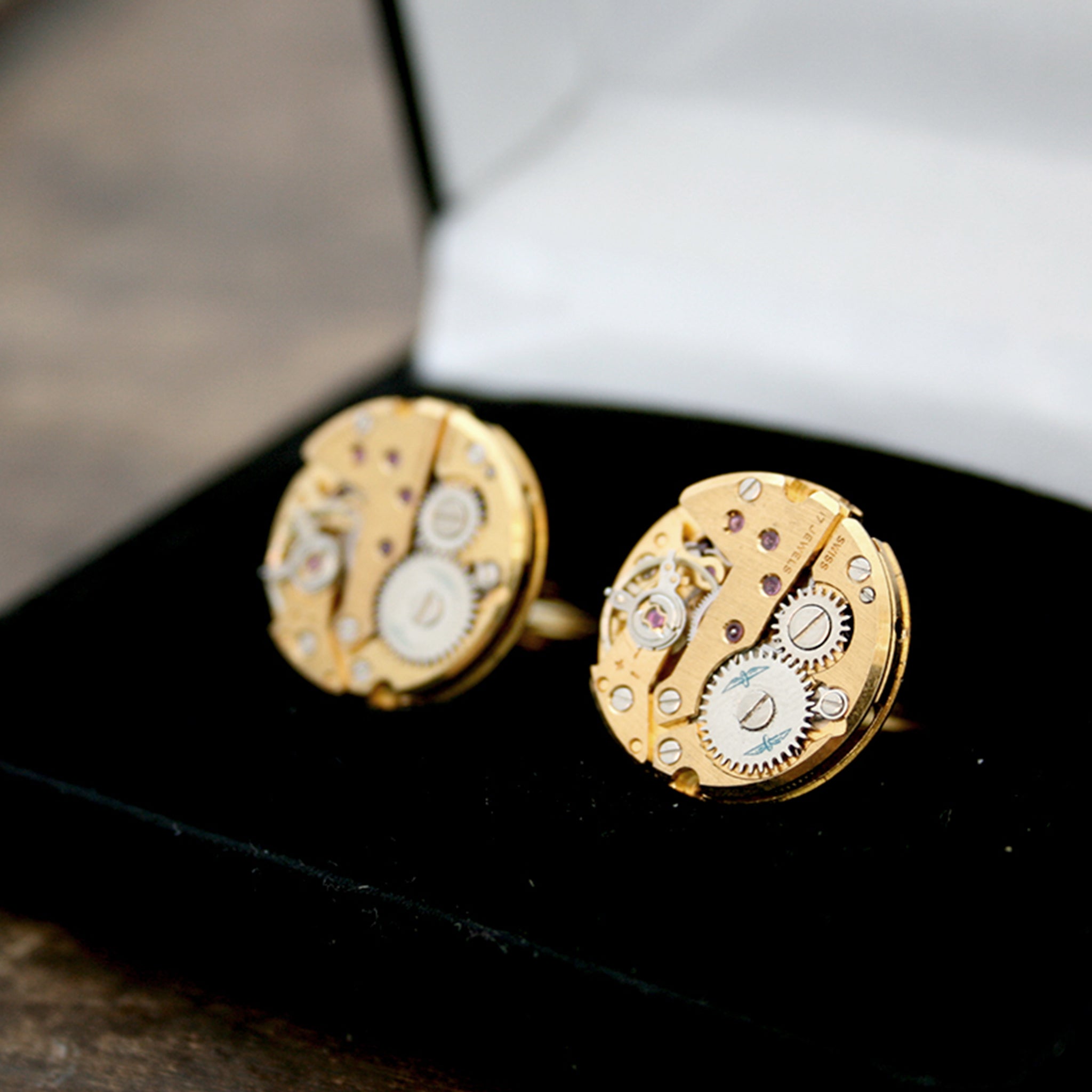 Real Watch Cufflinks in Gold Tone