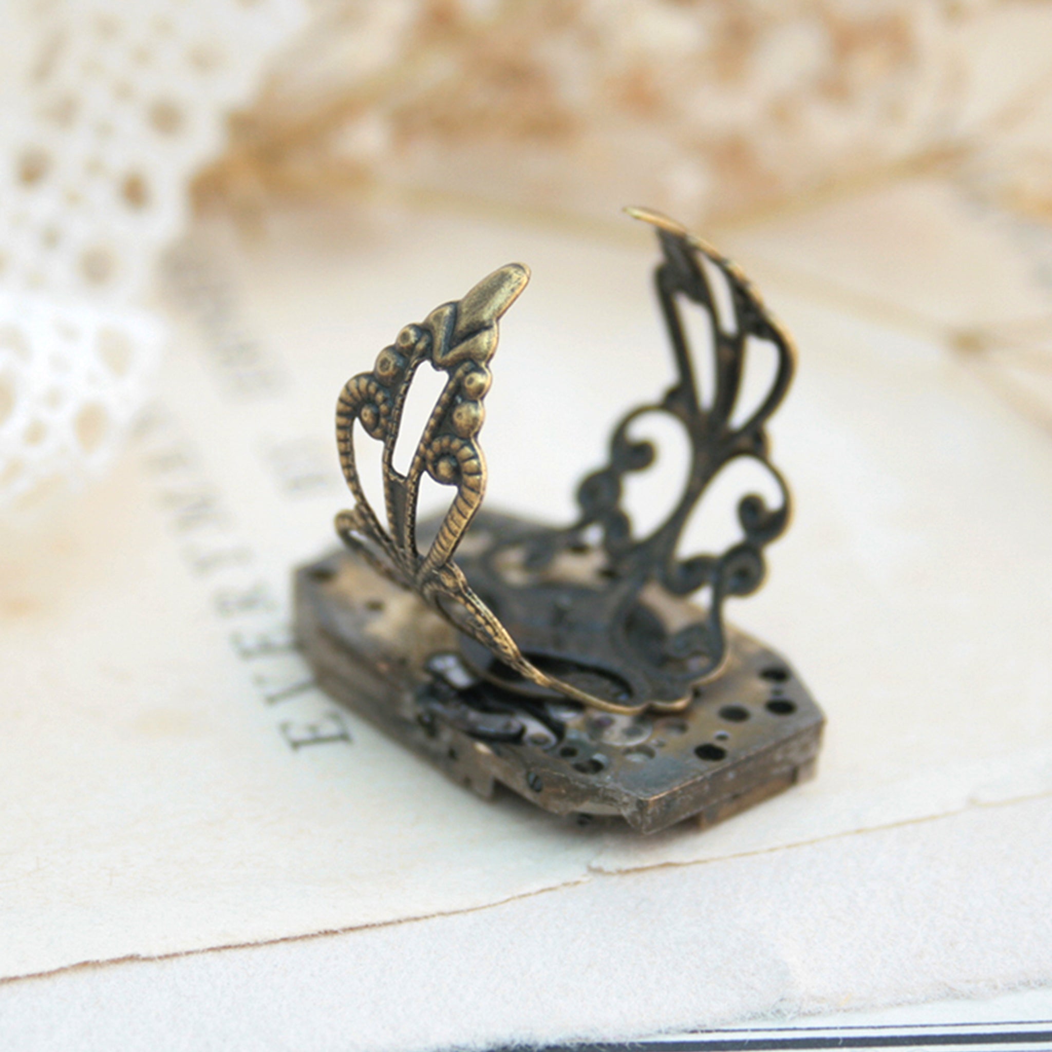 Rectangular Gothic Ring in Old Gold