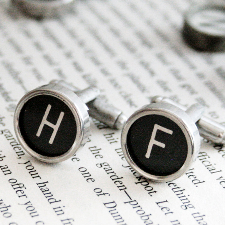 Black Personalised cufflinks with initials made of real typewriter keys H and F