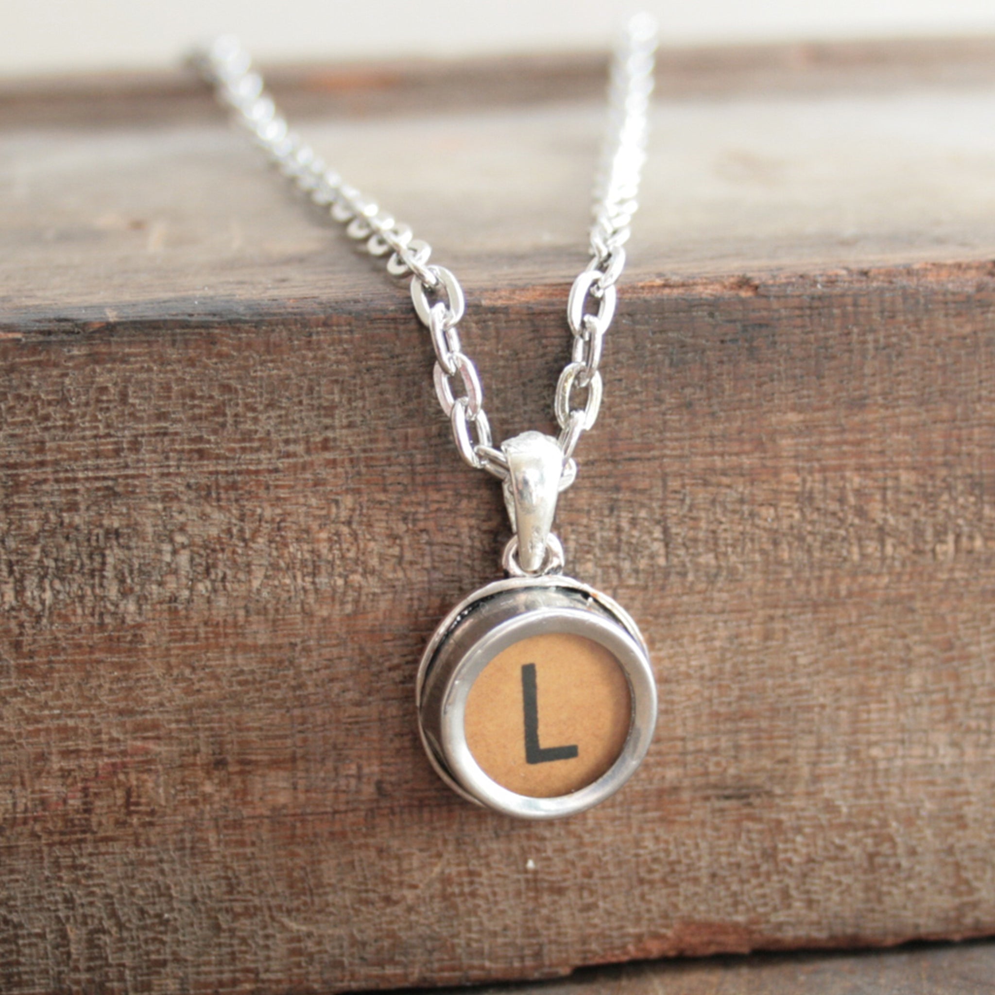 Brown L initial necklace made of real typewriter key