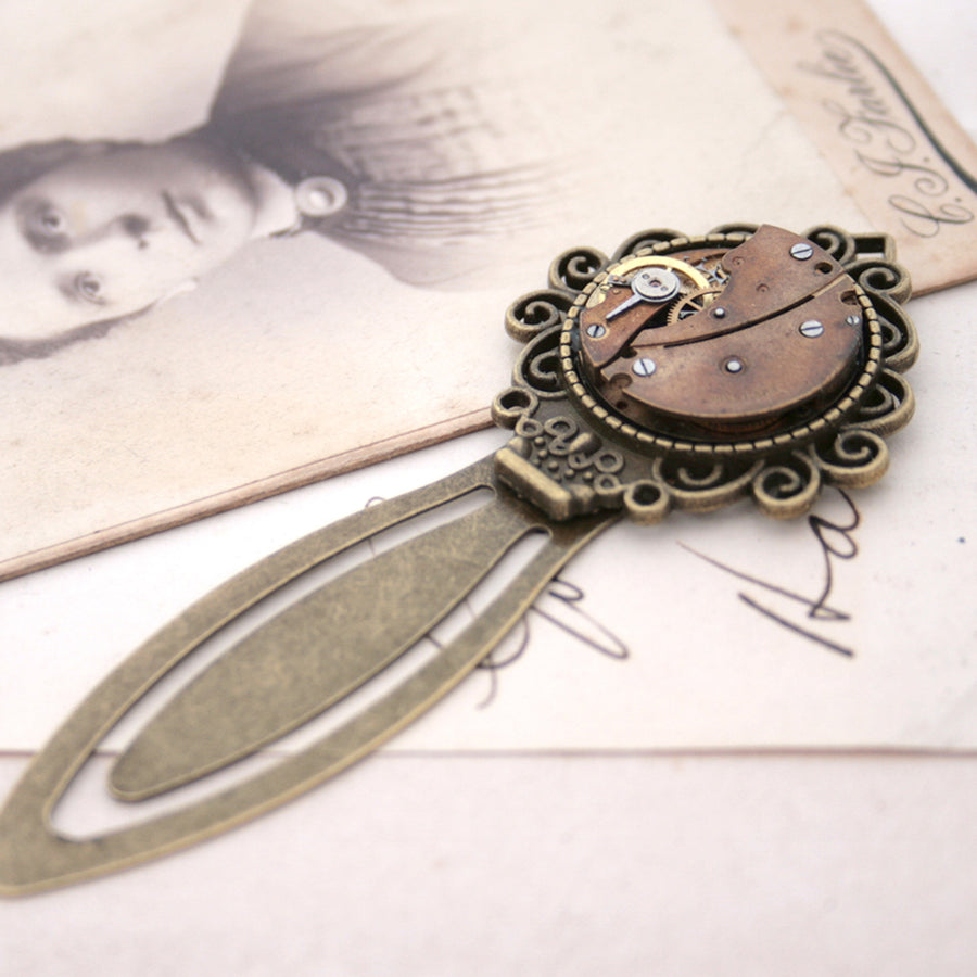 Bronze Bookmark with Watch Movement