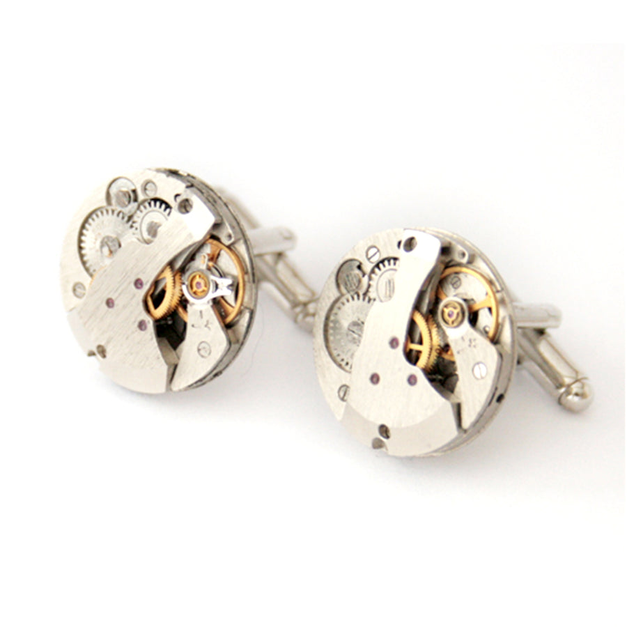 Novelty Watch Cufflinks made of real watches in a brown box with a bow