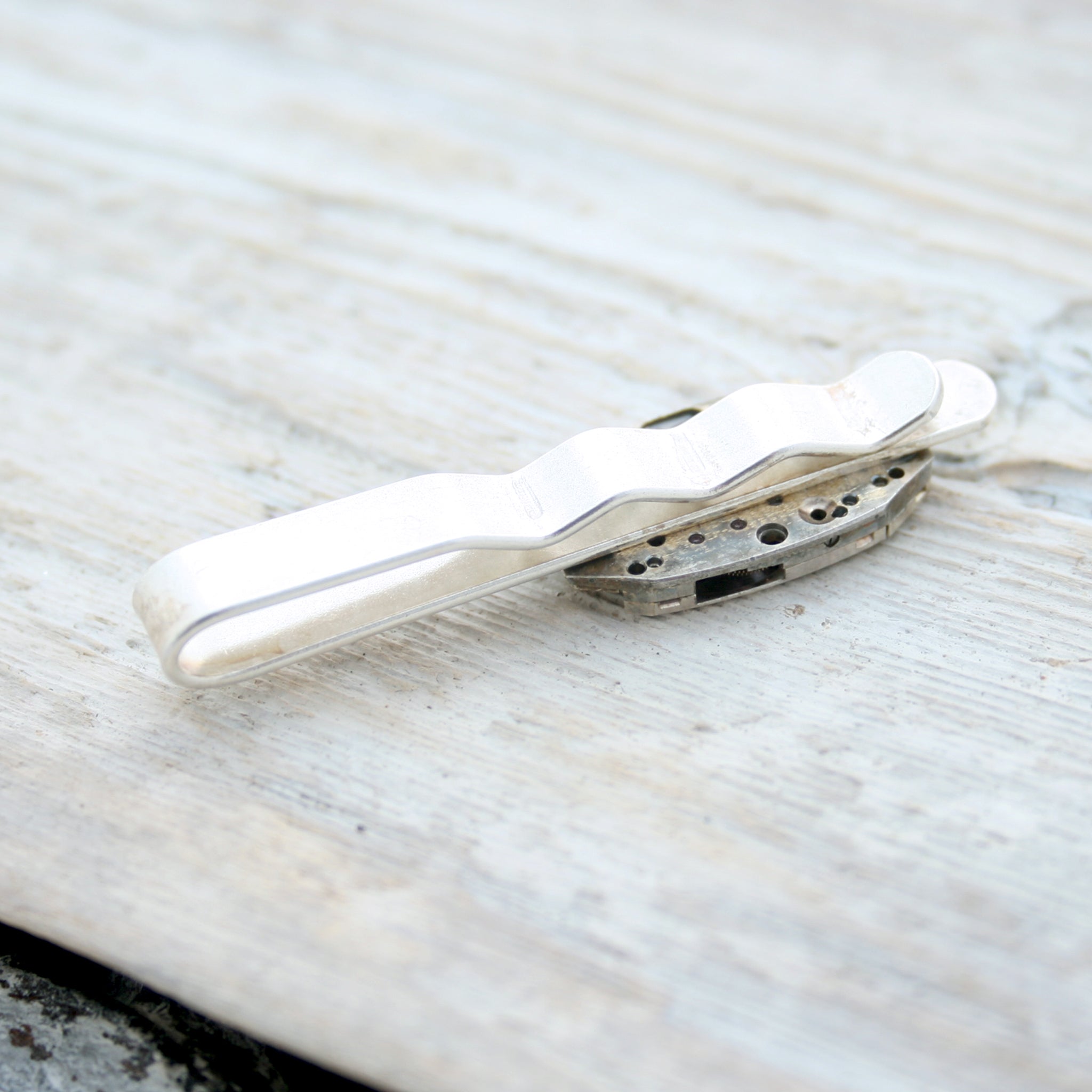 Sterling Tie Clip and Cufflinks Steampunk Set
