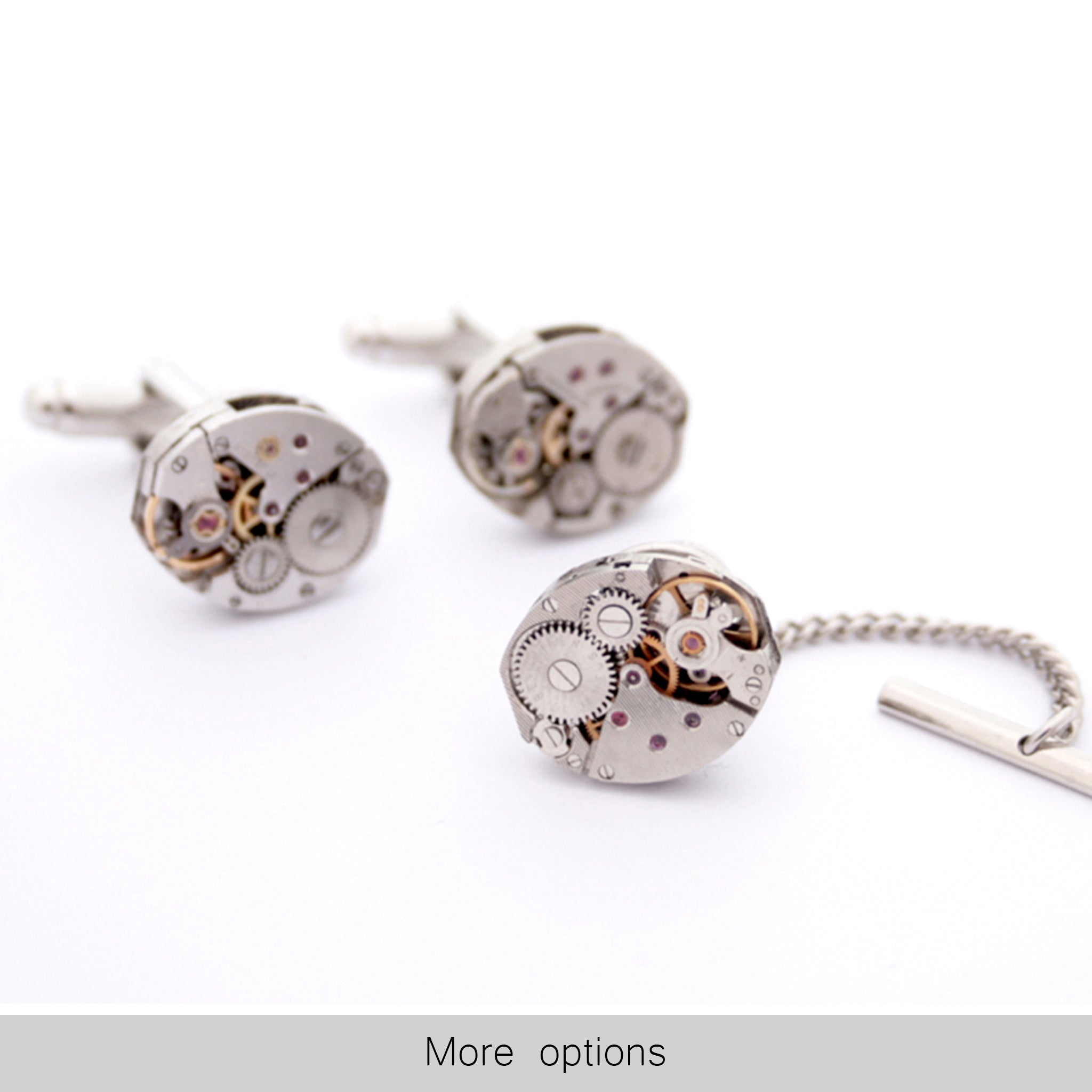 Tie Tack and Cufflinks featuring old clock parts