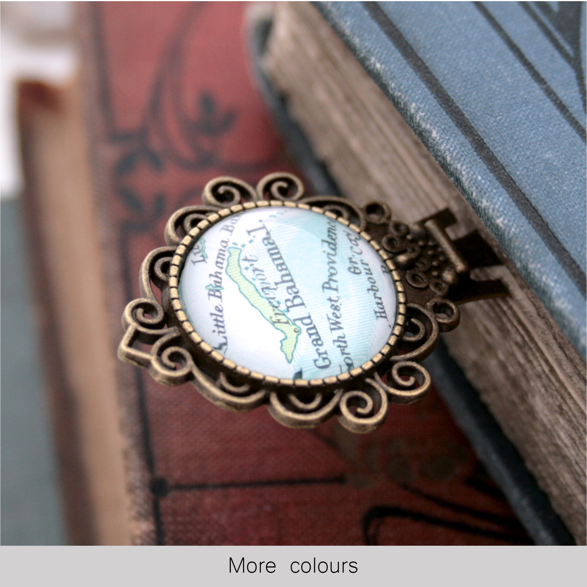 Personalised bookmark featuring Grand Bahama map in antique bronze color