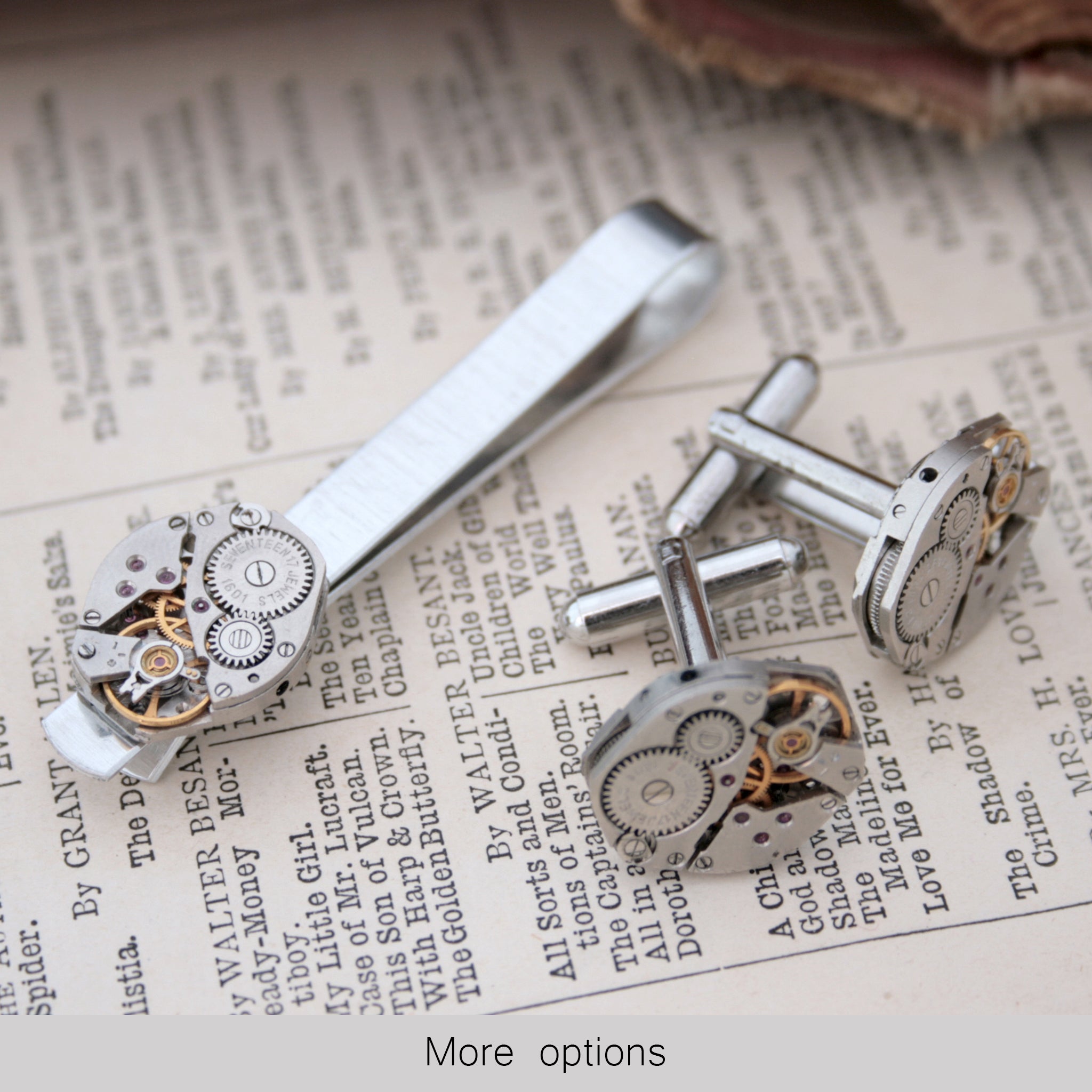 Steam punk tie clip and cufflinks set