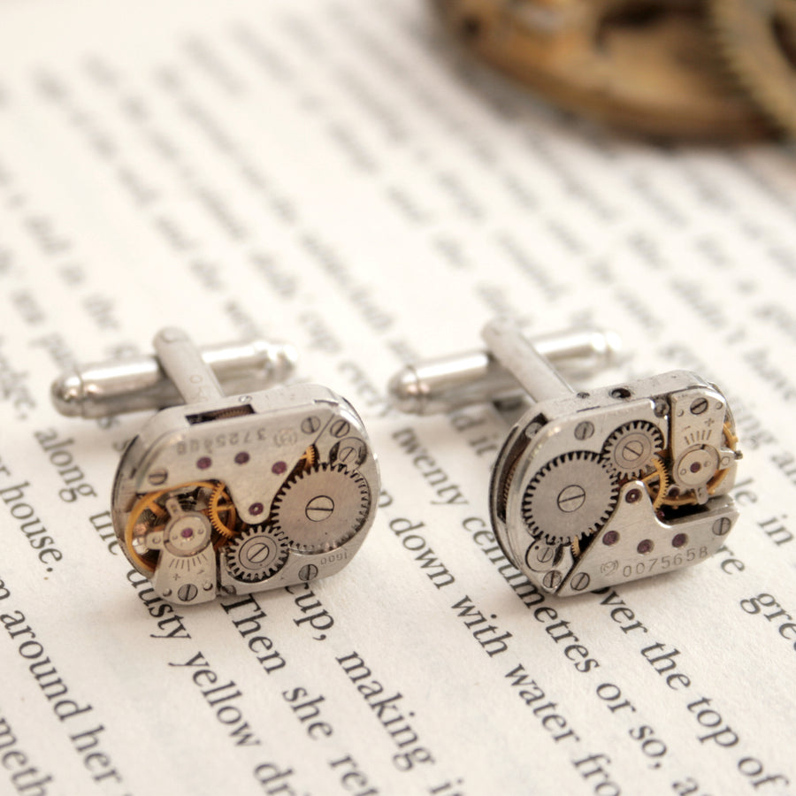 Steampunk Cufflinks for Men featuring antique watch movements