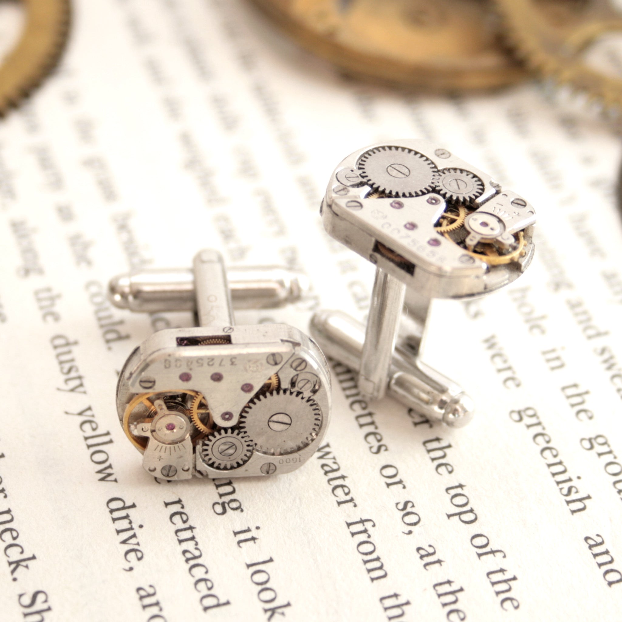 Steampunk Cufflinks for Men featuring antique watch movements