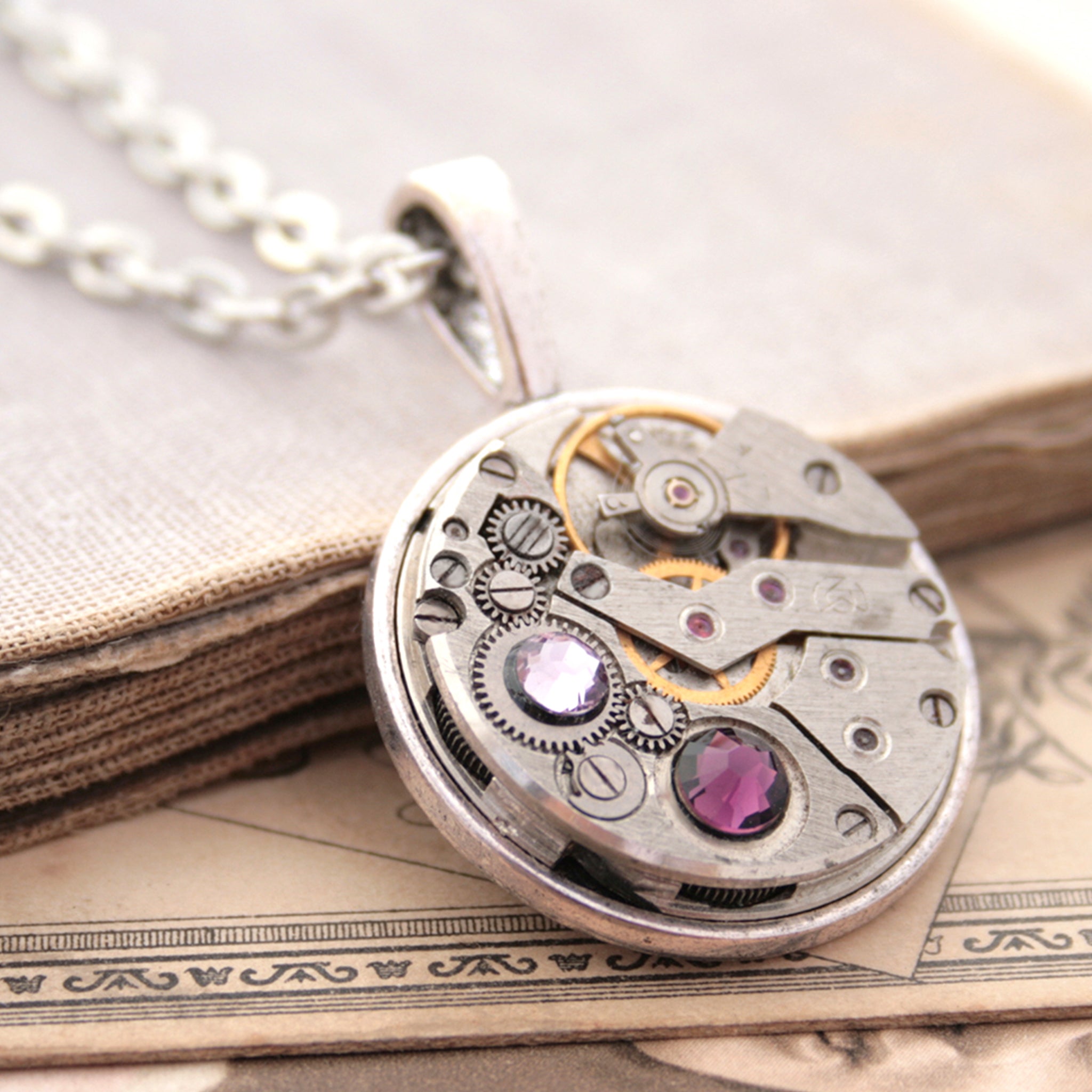 Steampunk Necklace with Amethyst