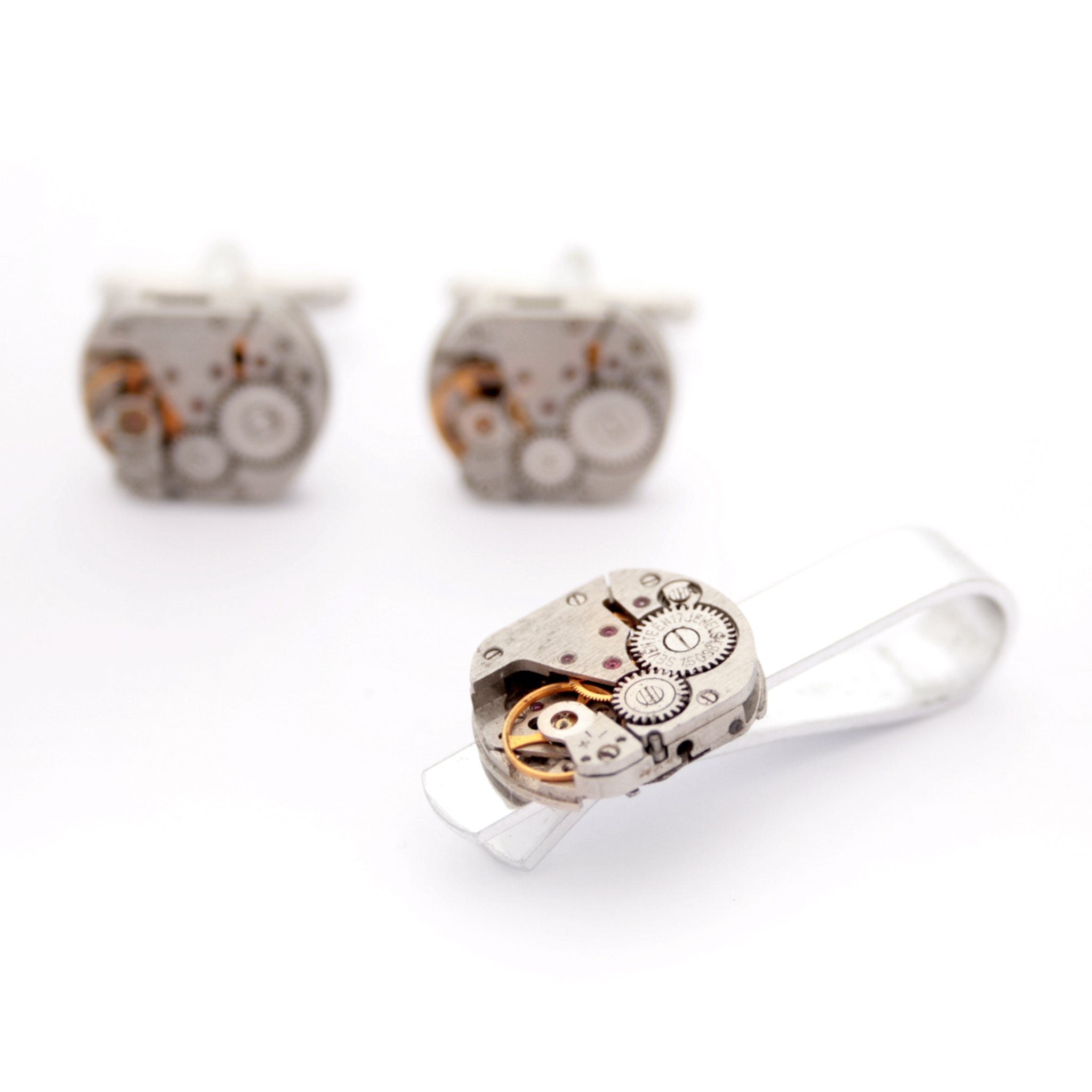 steampunk tie clip and cufflinks set