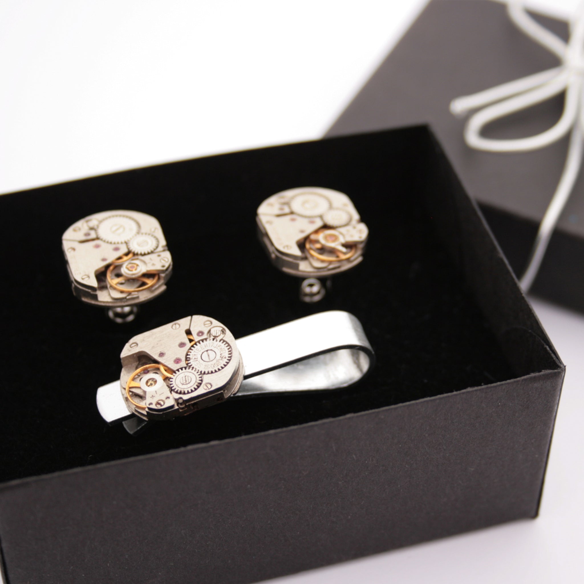Steampunk Tie Clip and Cufflinks Set in a box