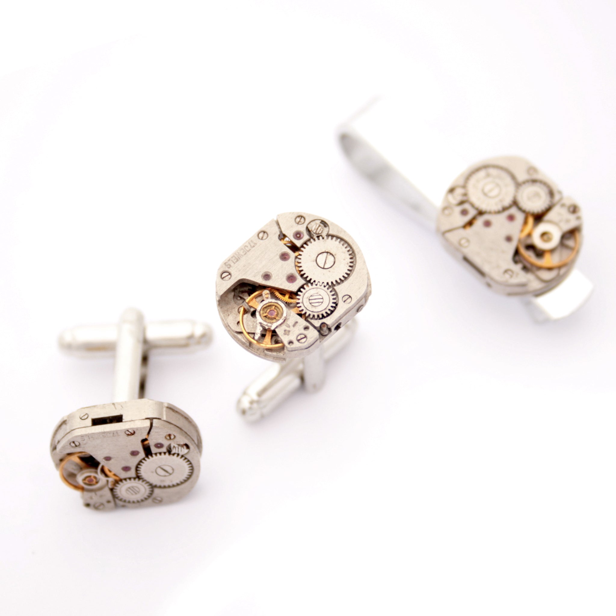Steampunk Tie Clip and Cufflinks Set