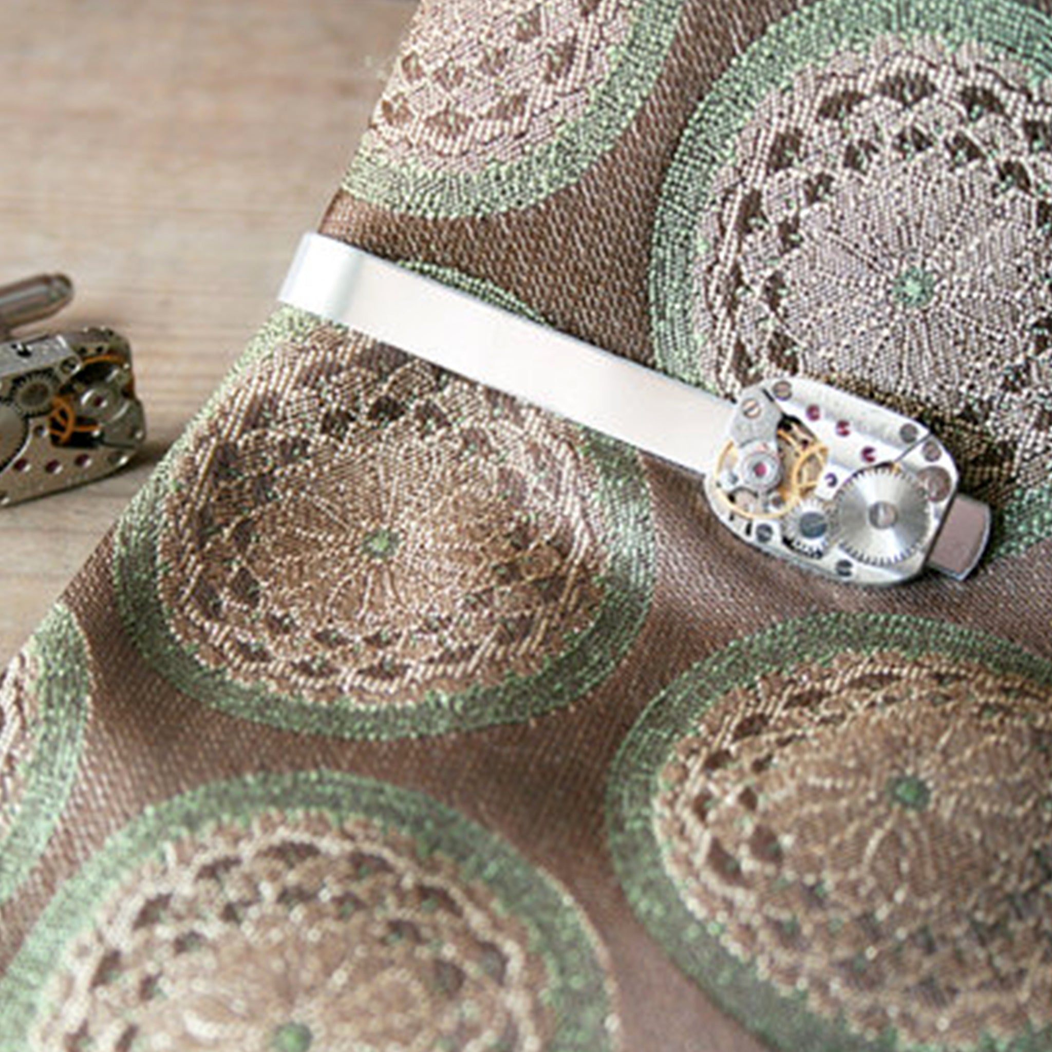 steampunk tie clip  made of watch movements on tie