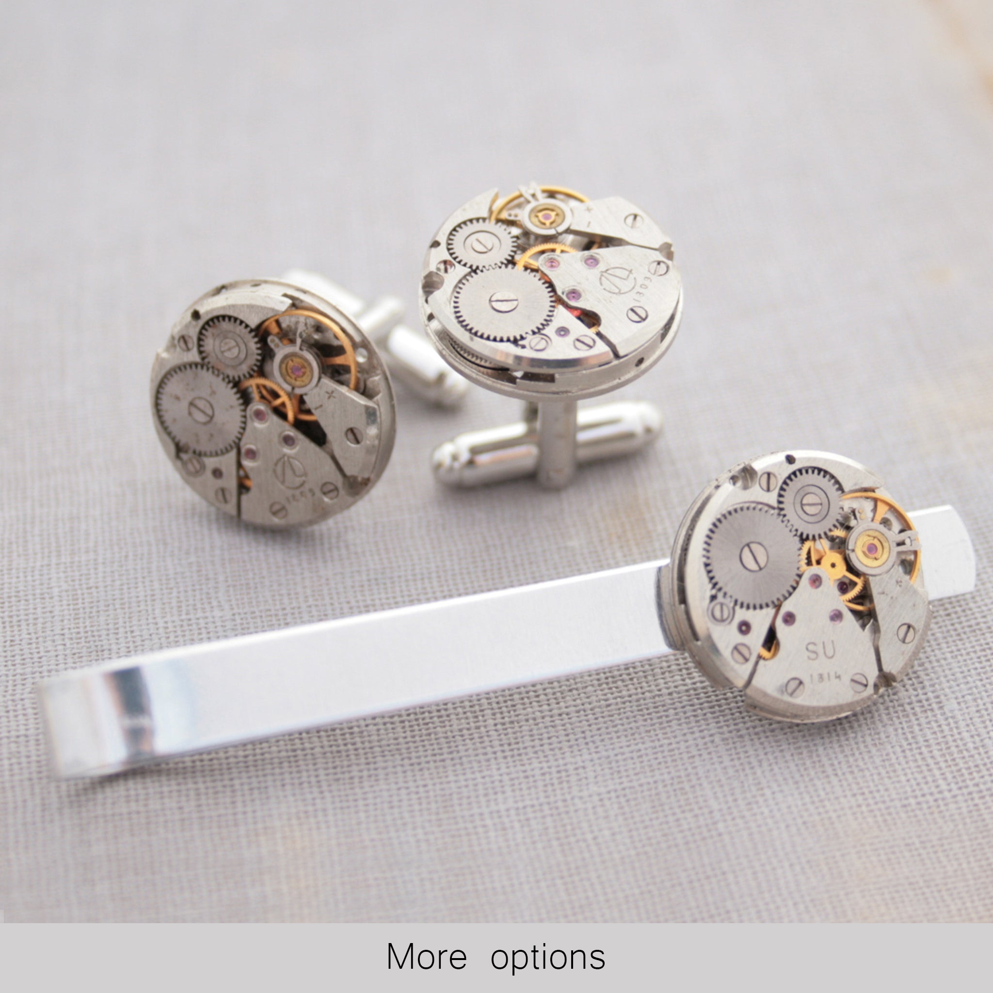 Steampunk Watch Movement Tie Clip and Cufflinks Set