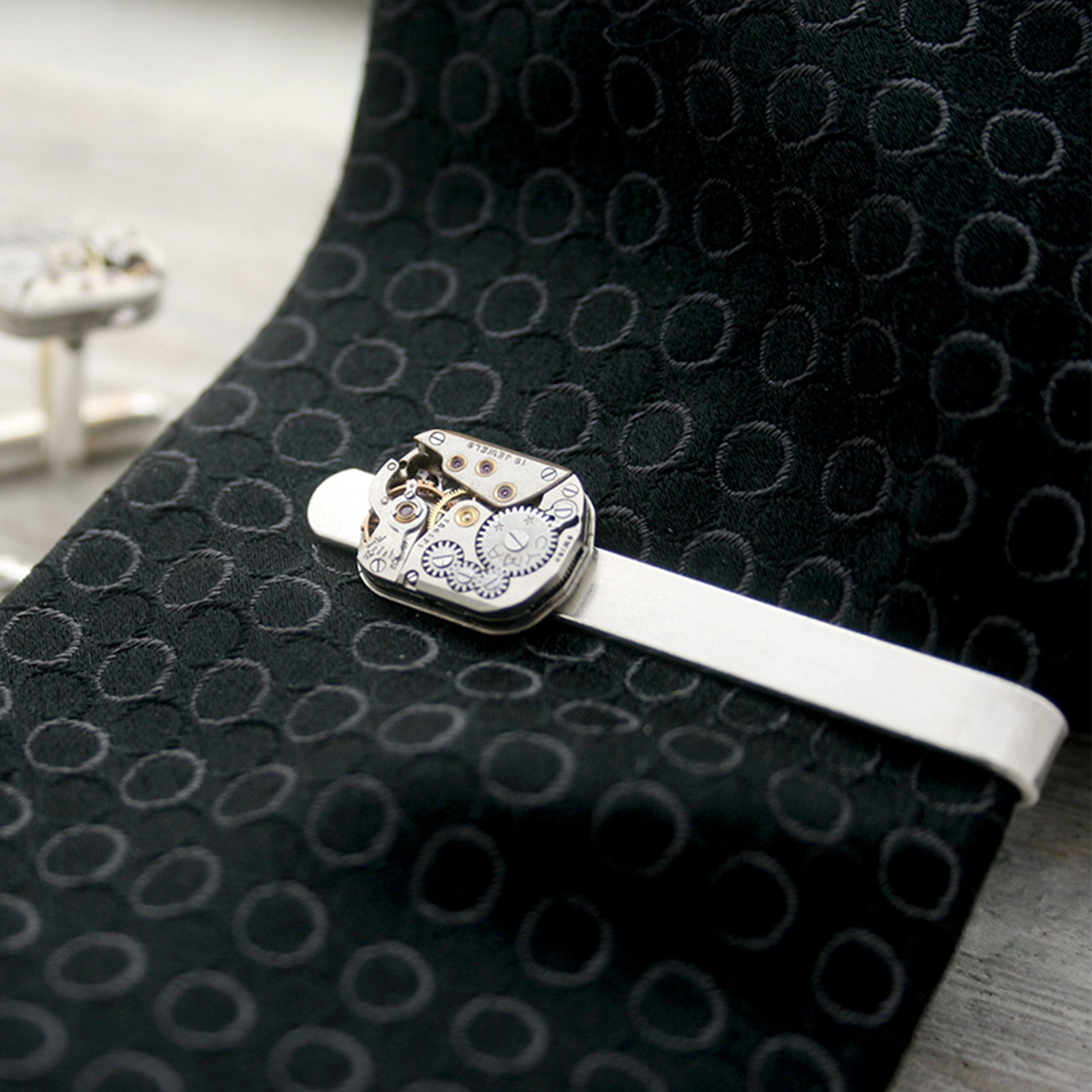 Sterling Tie Clip and Cufflinks Steampunk Set